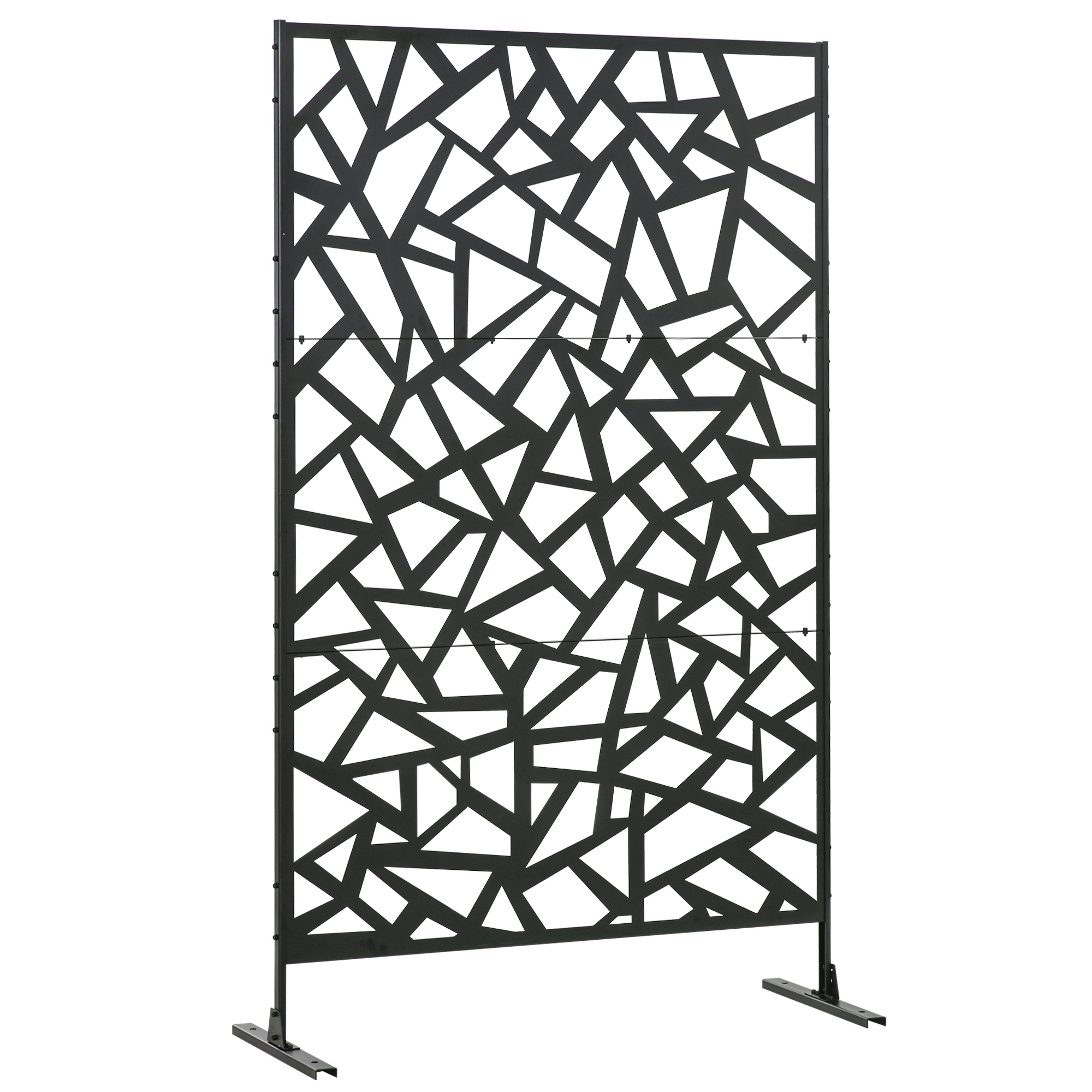 Outsunny Panel brise-vue balcón decorativo exterior con motivo geométrico troquelado de acero 122x45x198 cm Negro   Aosom España