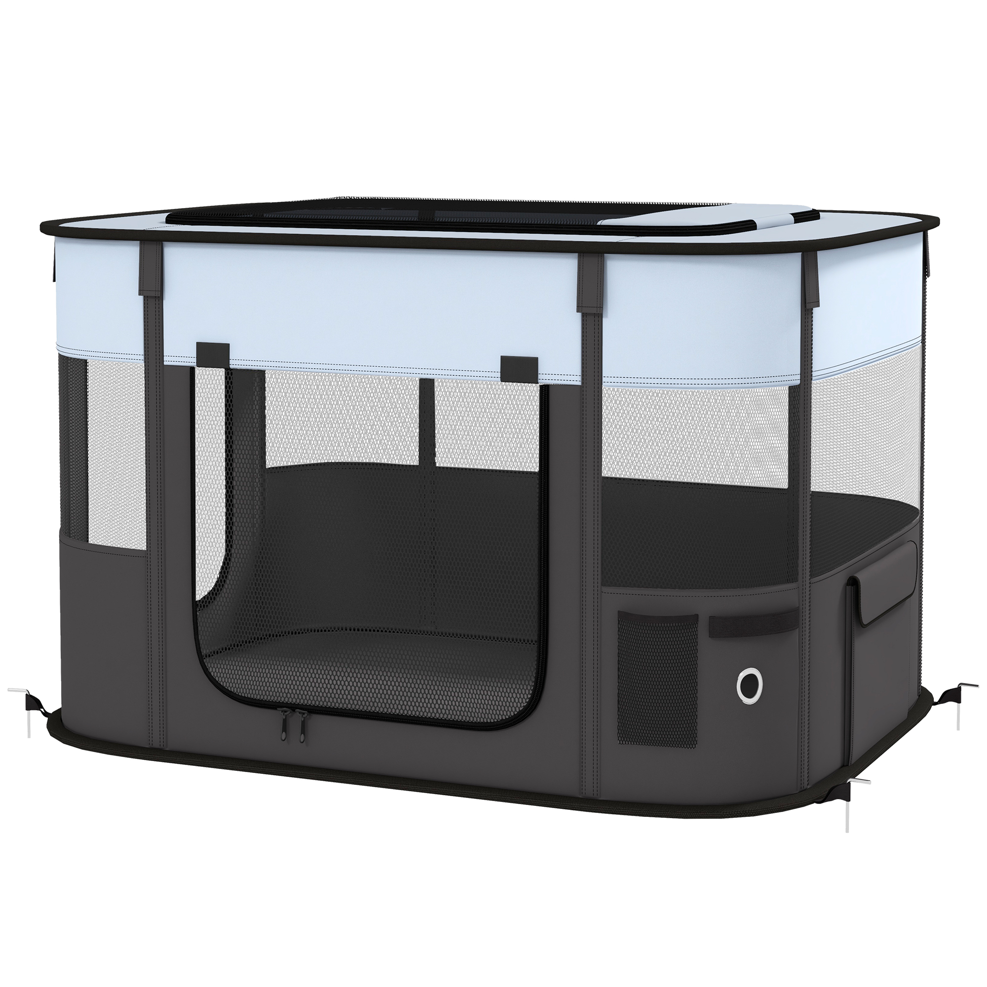 PawHut Hundepark aus Oxford-Stoff, Welpenpark, Außenzwinger für Tiere, mit Aufbewahrungstaschen, faltbarer Zwinger für Hunde Welpen, 84 x 64 x 53 cm, Grau und Schwarz Aosom