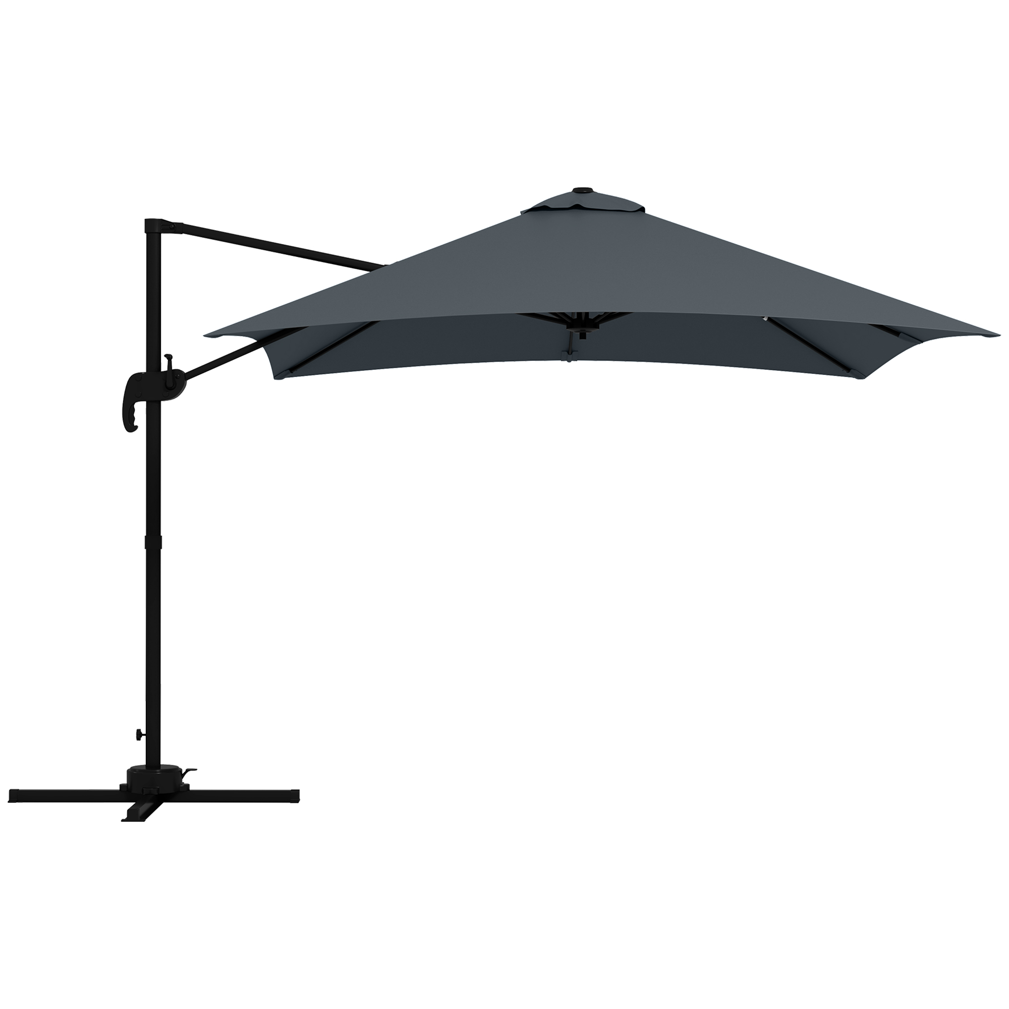 Image of Outsunny Ombrellone sfalsato quadrato inclinabile a 360°, manovella, base a croce - alluminio dim. 3L x 3l x 2,6H m grigio scuro006