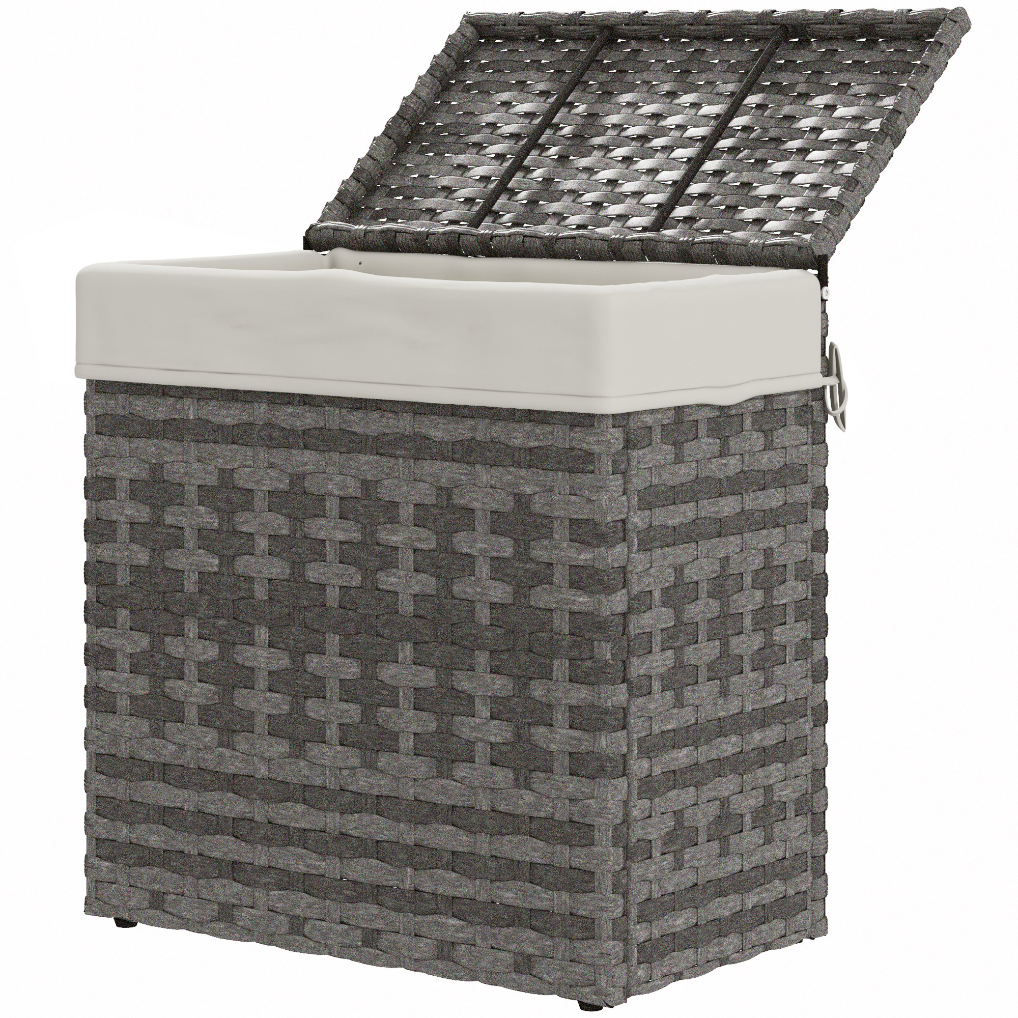 Outsunny Gartenbank aus PE-Rattan, Outdoor-Truhe mit rutschfesten Füßen und wasserfestem Innenfutter, 57x34x62cm, Grau und Beige Aosom