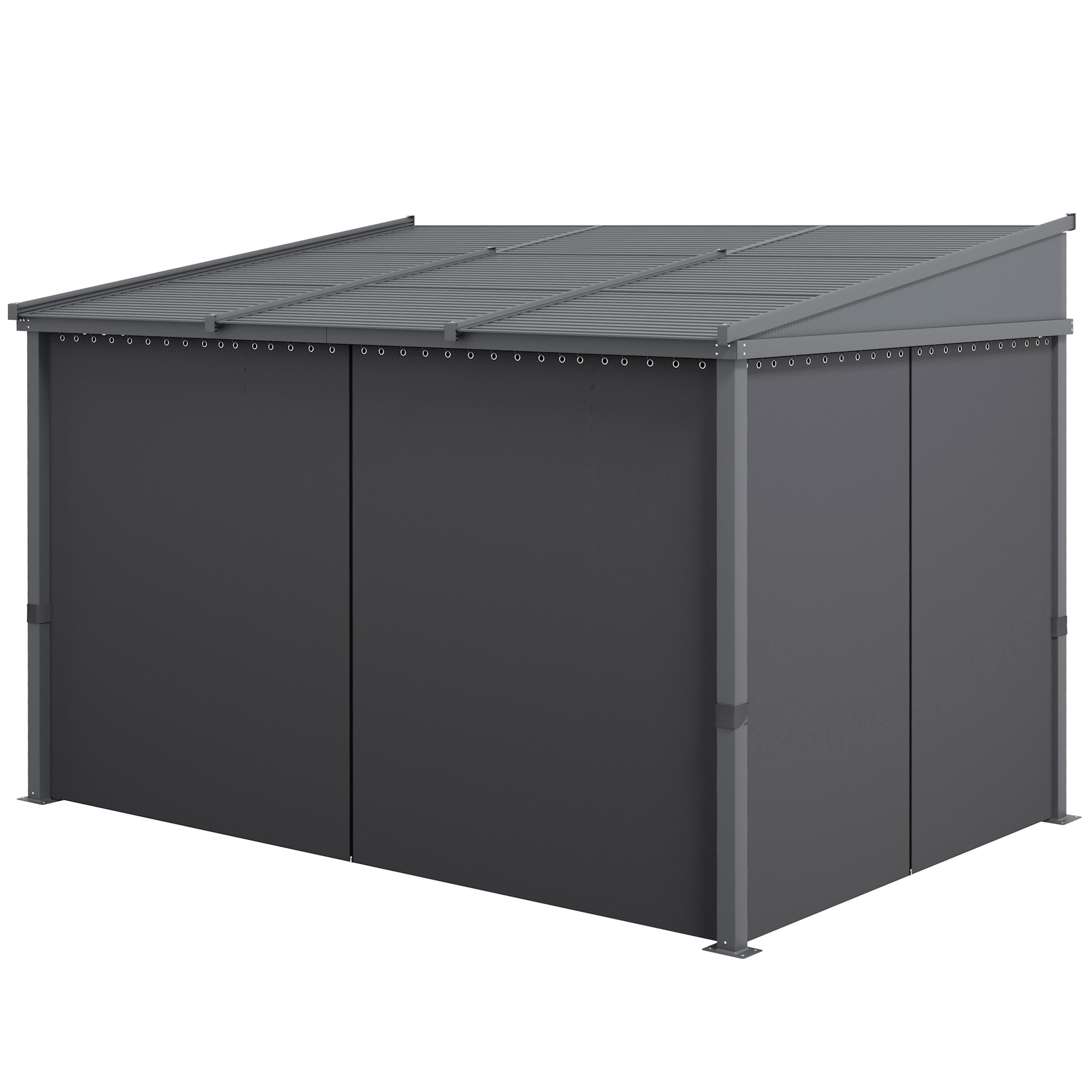 Outsunny Pergola de jardin, Pergola, avec toit rétractable, rideaux, cadre en aluminium, gris foncé, 3,65 x 2,55 x 2,05 m