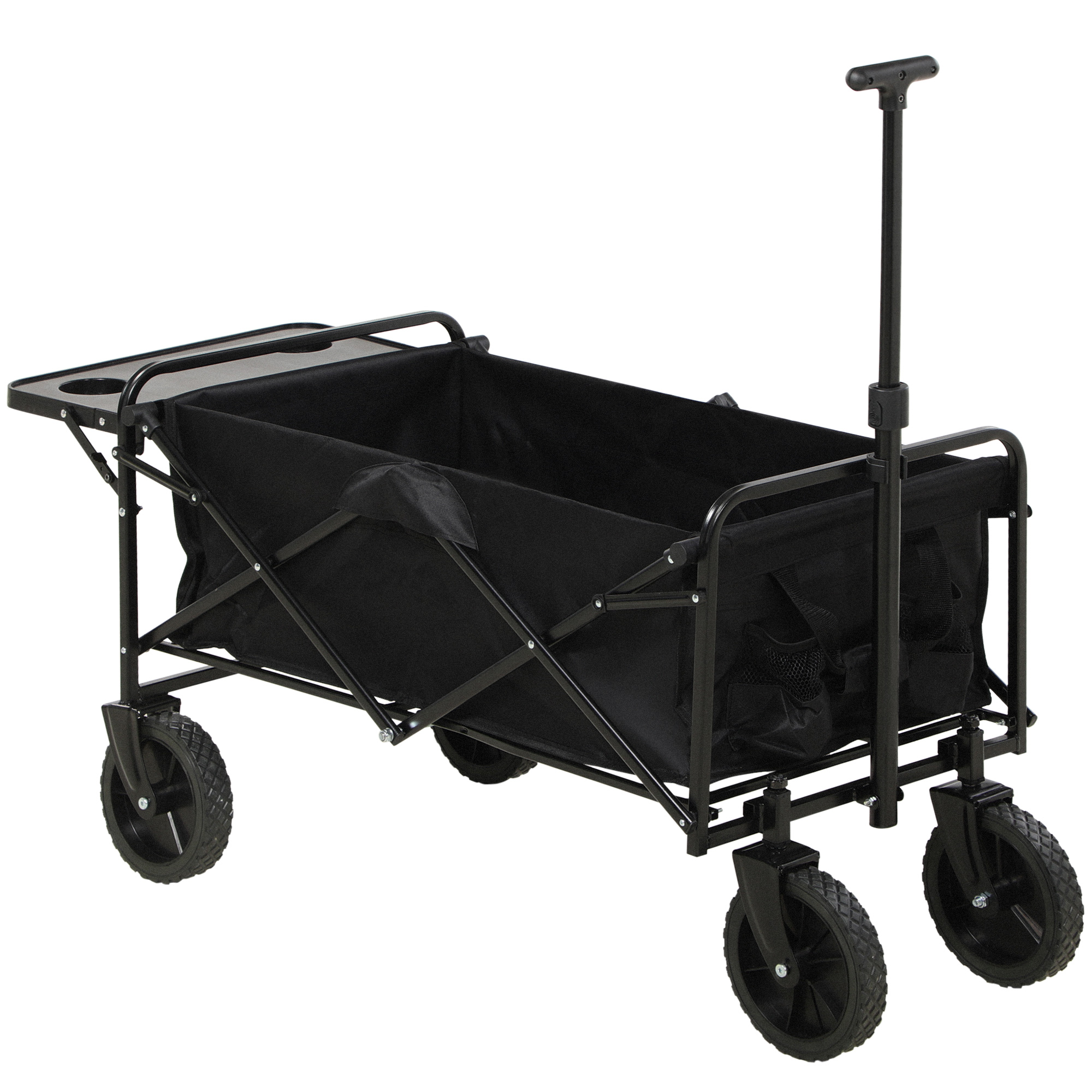 Outsunny Carrito de Jardín Plegable 4 Ruedas lona Desmontable mango telescópico Inclinación ajustable Bandeja Plegable negro