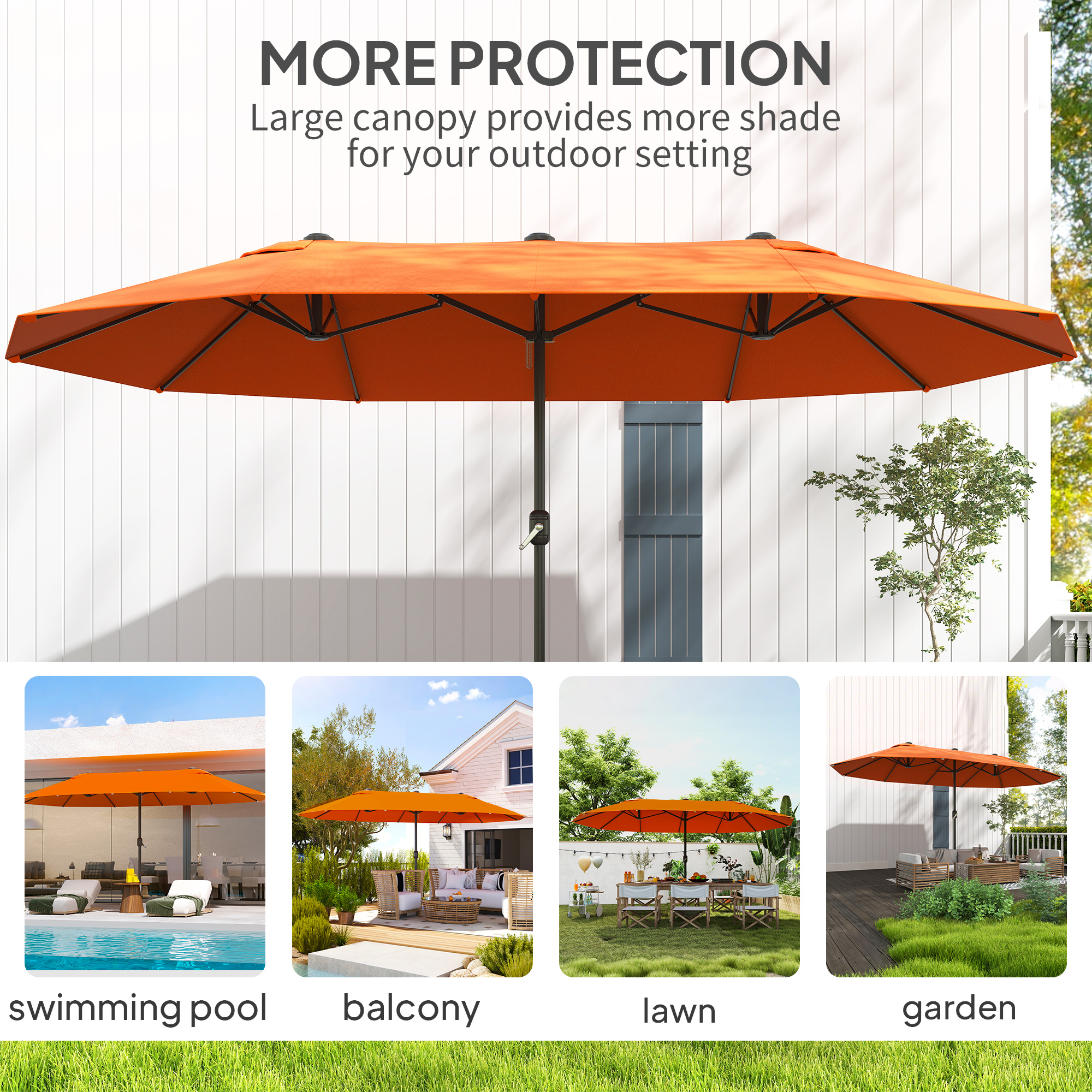 Outsunny 4.6m Double Garden Parasol Orange 7