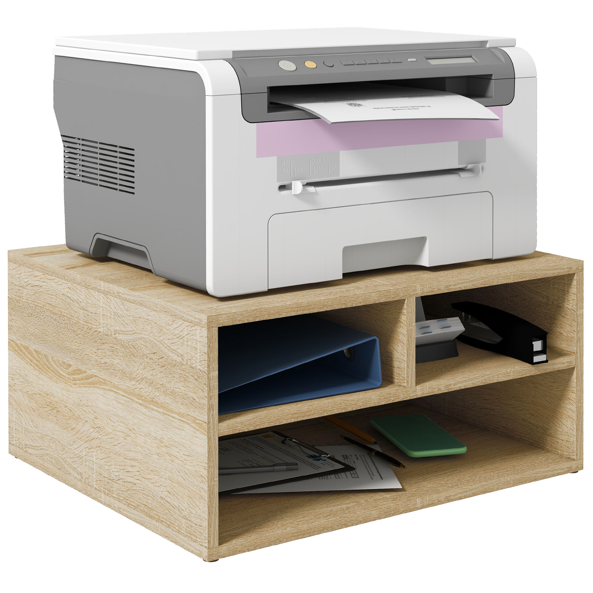 HOMCOM Organizzatore da scrivania effetto legno con 3 scomparti supporto stampante dim. 47L x 40P x 22,5A cm