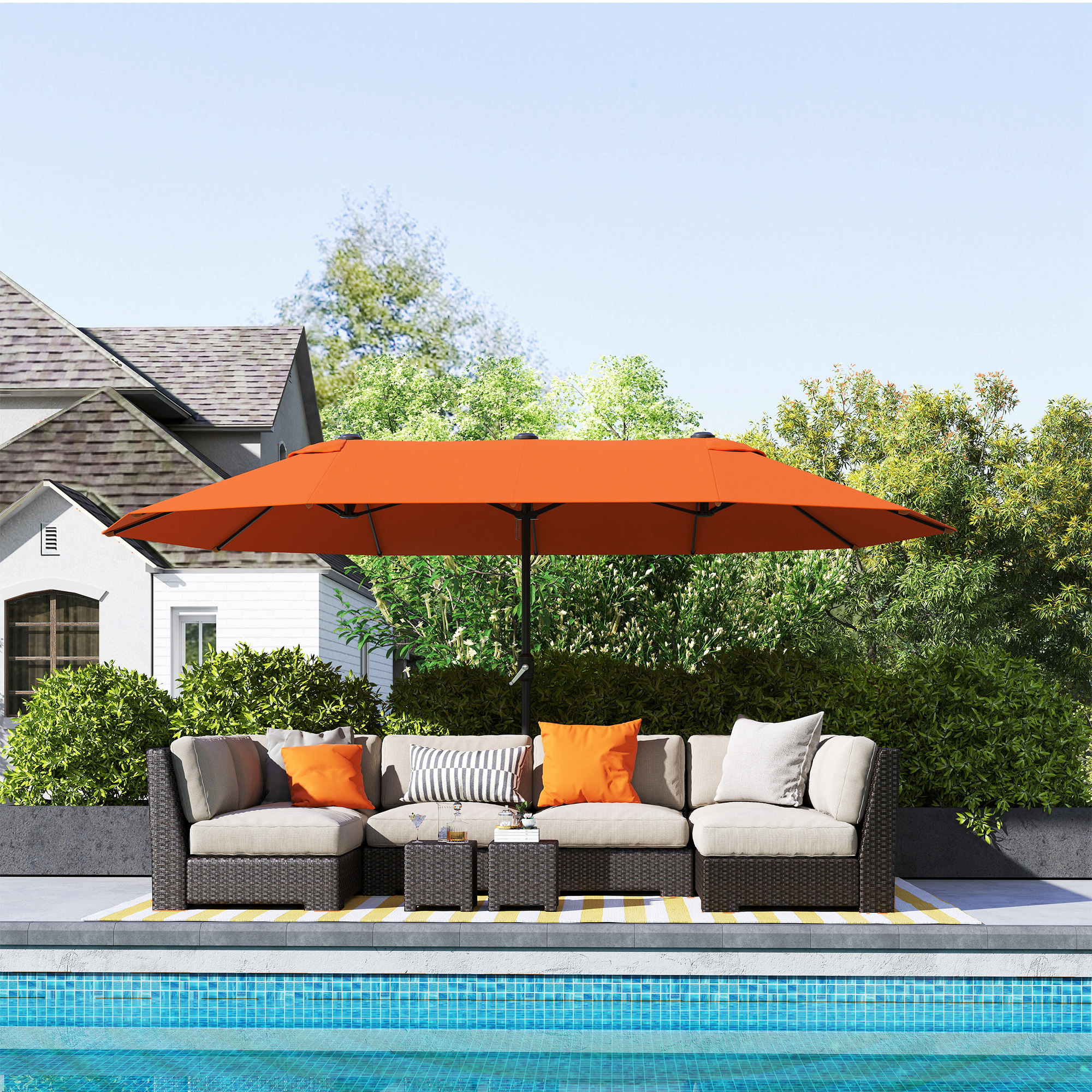 Outsunny 4.6m Double Garden Parasol Orange 9