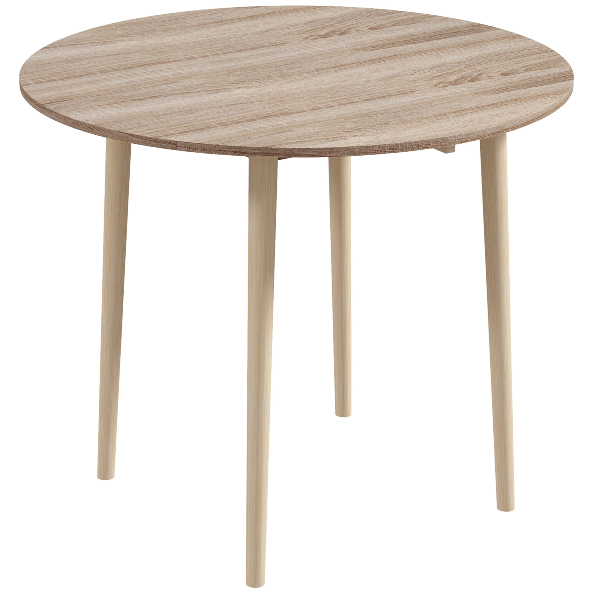HOMCOM Mesa de comedor plegable con 2 abatibles - mesa redonda extensible - compacta con patas de madera Ø89 x 73.5H cm