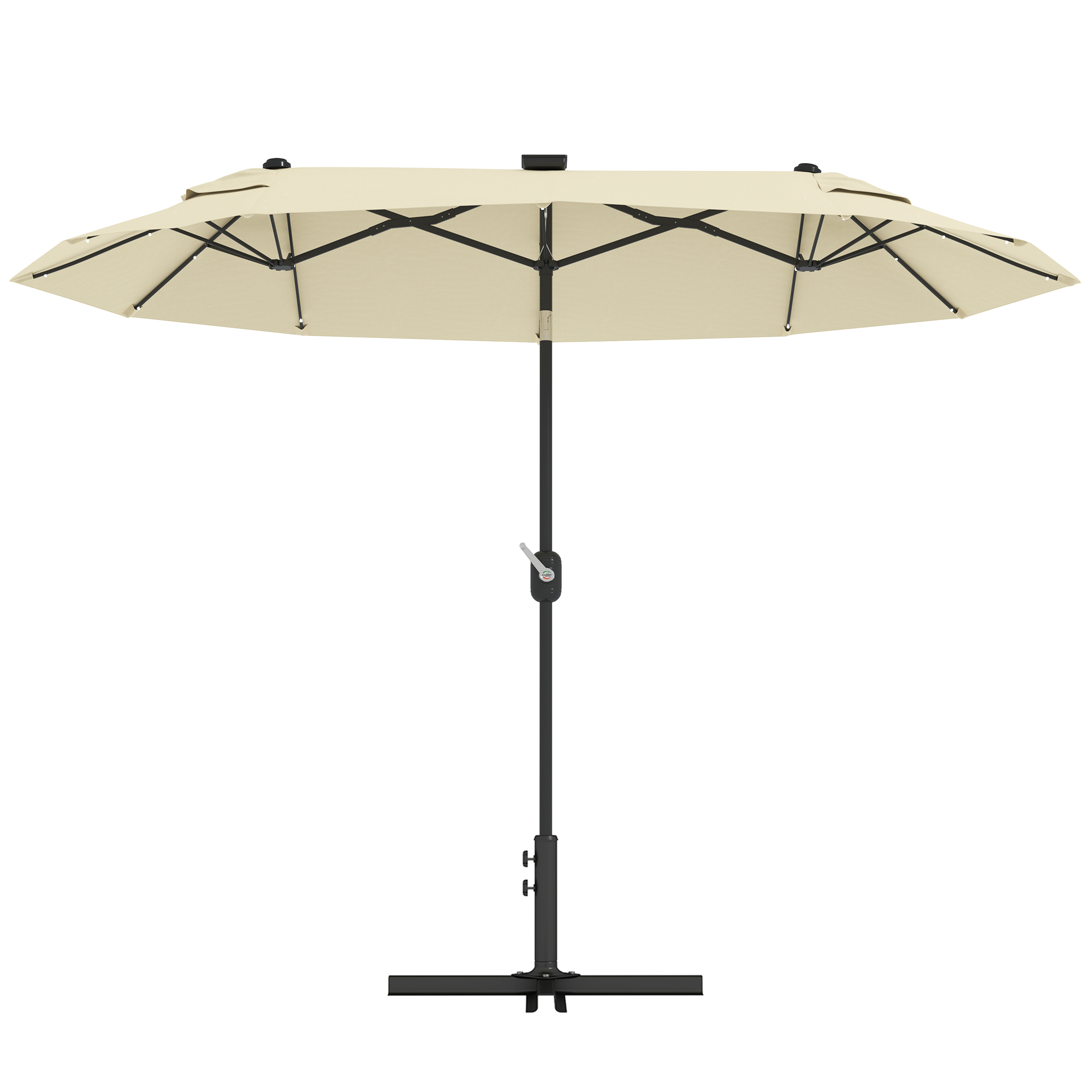 Outsunny Ombrellone Doppio avec Luci LED et Base en Croix, en Polyester et Acier, 295x150x219 cm, Blanc Crème