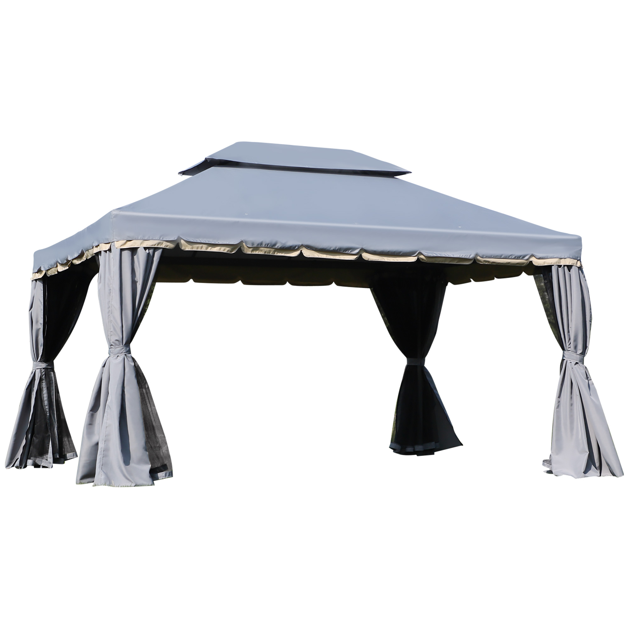 Image of Outsunny Gazebo da giardino tenda da giardino doppio tetto con pareti e zanzariere rimovibili 4 x 3 m grigio006