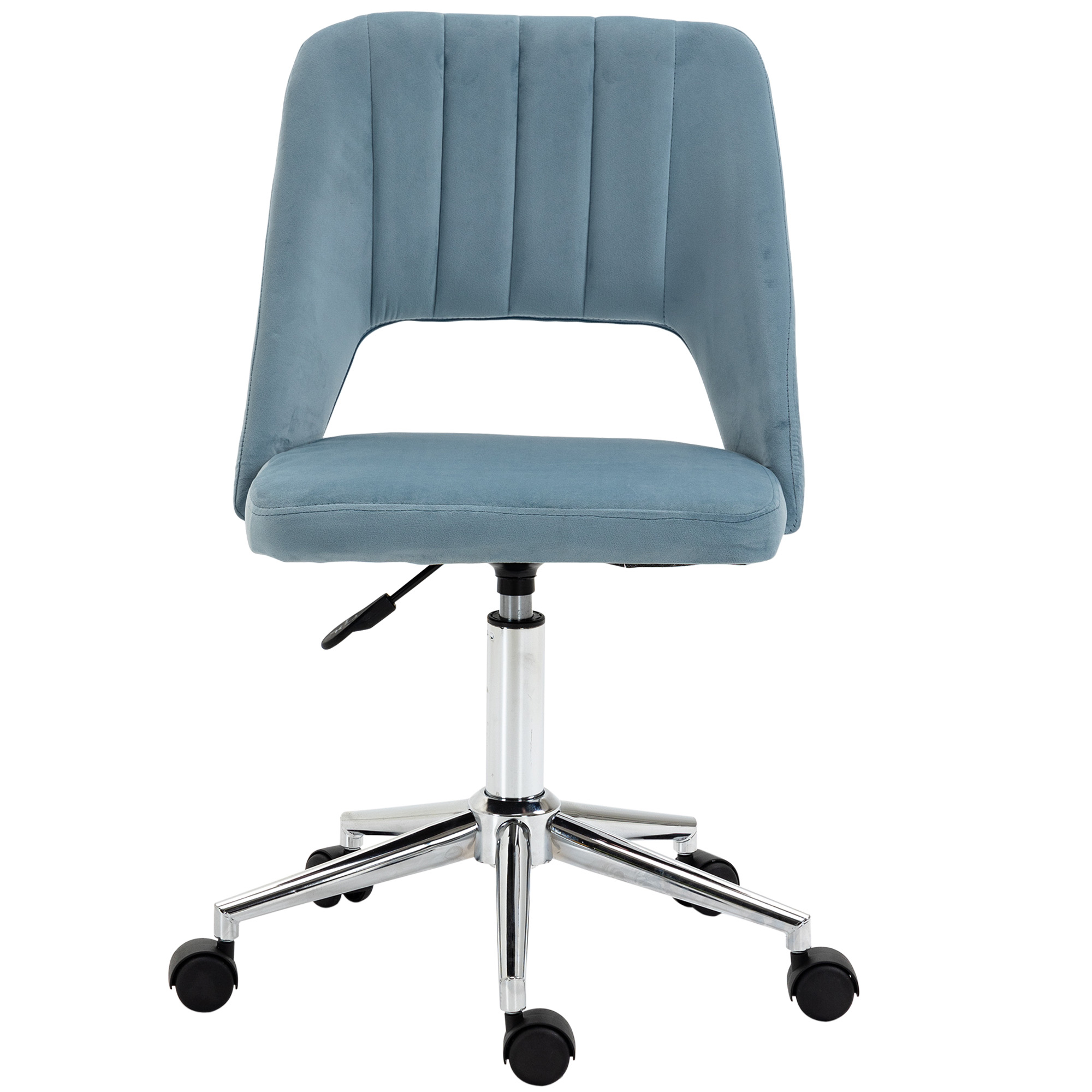 Chaise de Bureau, Hauteur Ajustable Chaise de Bureau sans Accoudoir, Pivotante Chaise de Bureau avec Aspect Velours, Chaise de Maquillage Ergonomique pour Chambre à Coucher, Bureau, Bleu