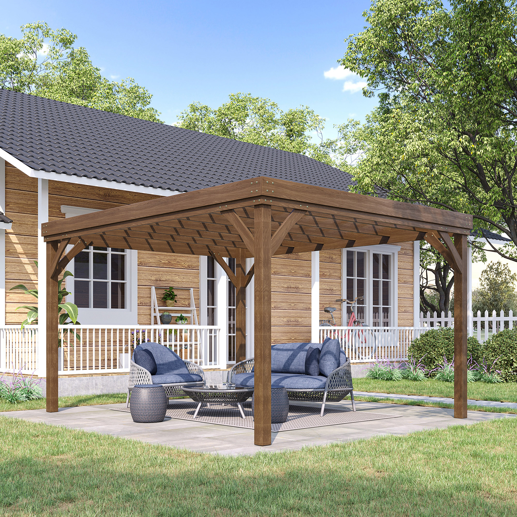 Outsunny Pergola 4 x 3 m traditionell freistehend aus Holz mit 4 Pfosten Te günstig online kaufen