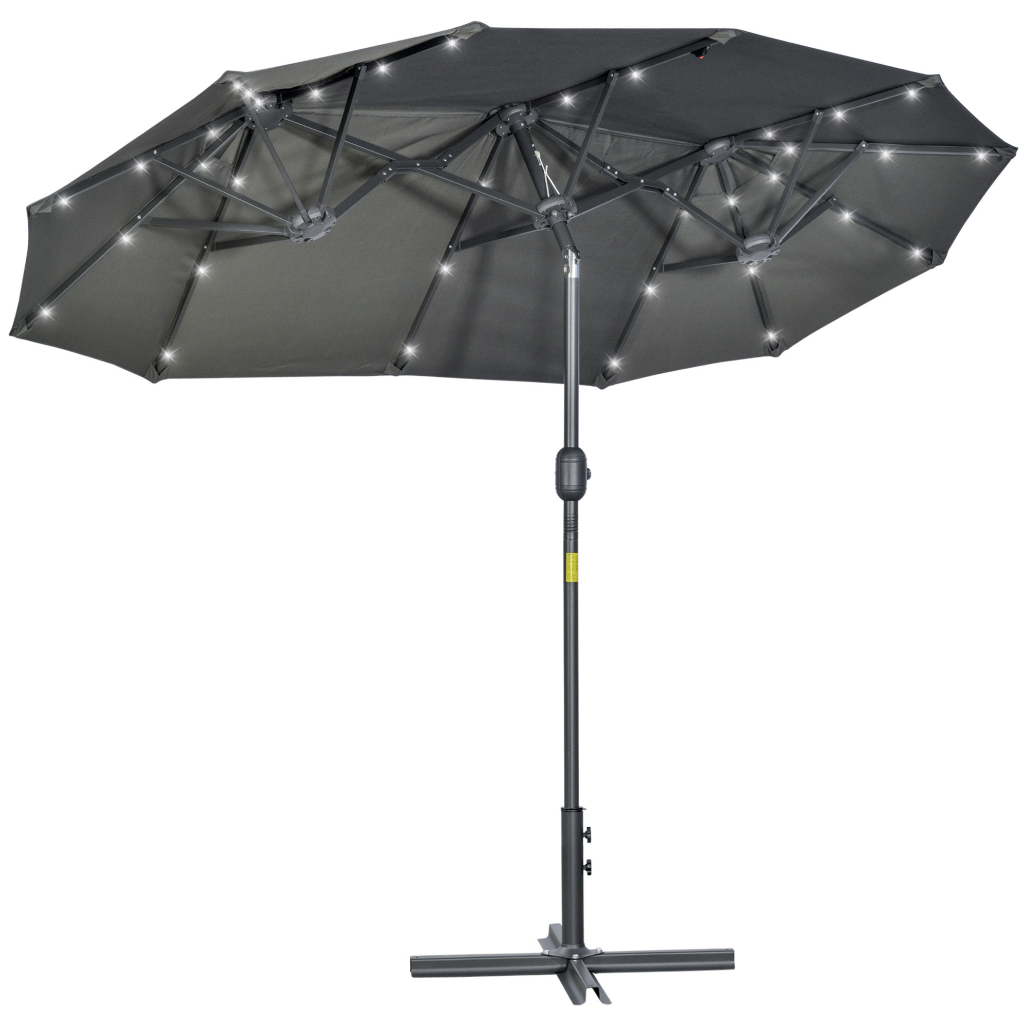 Outsunny Doppelter Neigbarer Sonnenschirm 295x150cm mit Kurbel, LED-Lichtern, Kreuzsockel und Belüftungsöffnungen, 12 Streben aus Stahl und Polyester, für Garten Terrasse Balkon, Grau Aosom