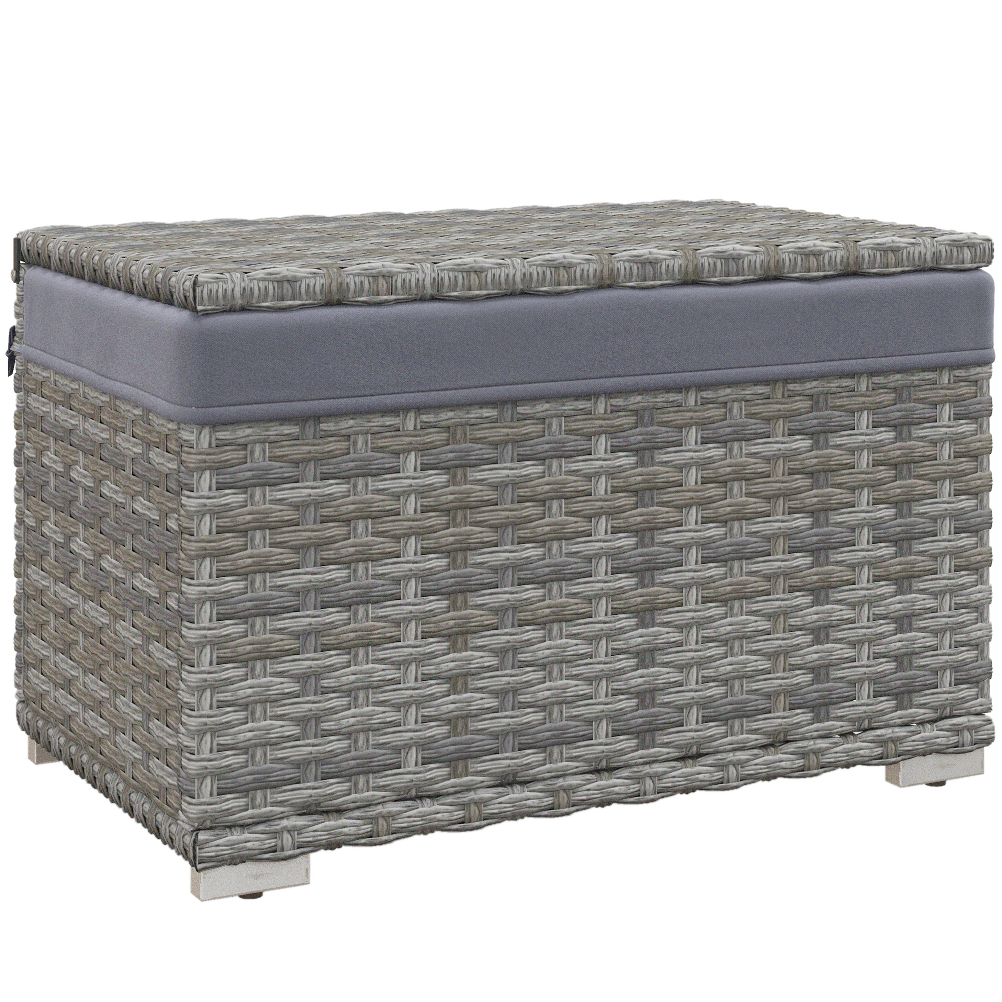 Outsunny Baúl de Jardín en Ratán PE con Revestimiento Interno en Tejido Impermeable 76x45x48 cm Gris | Aosom España