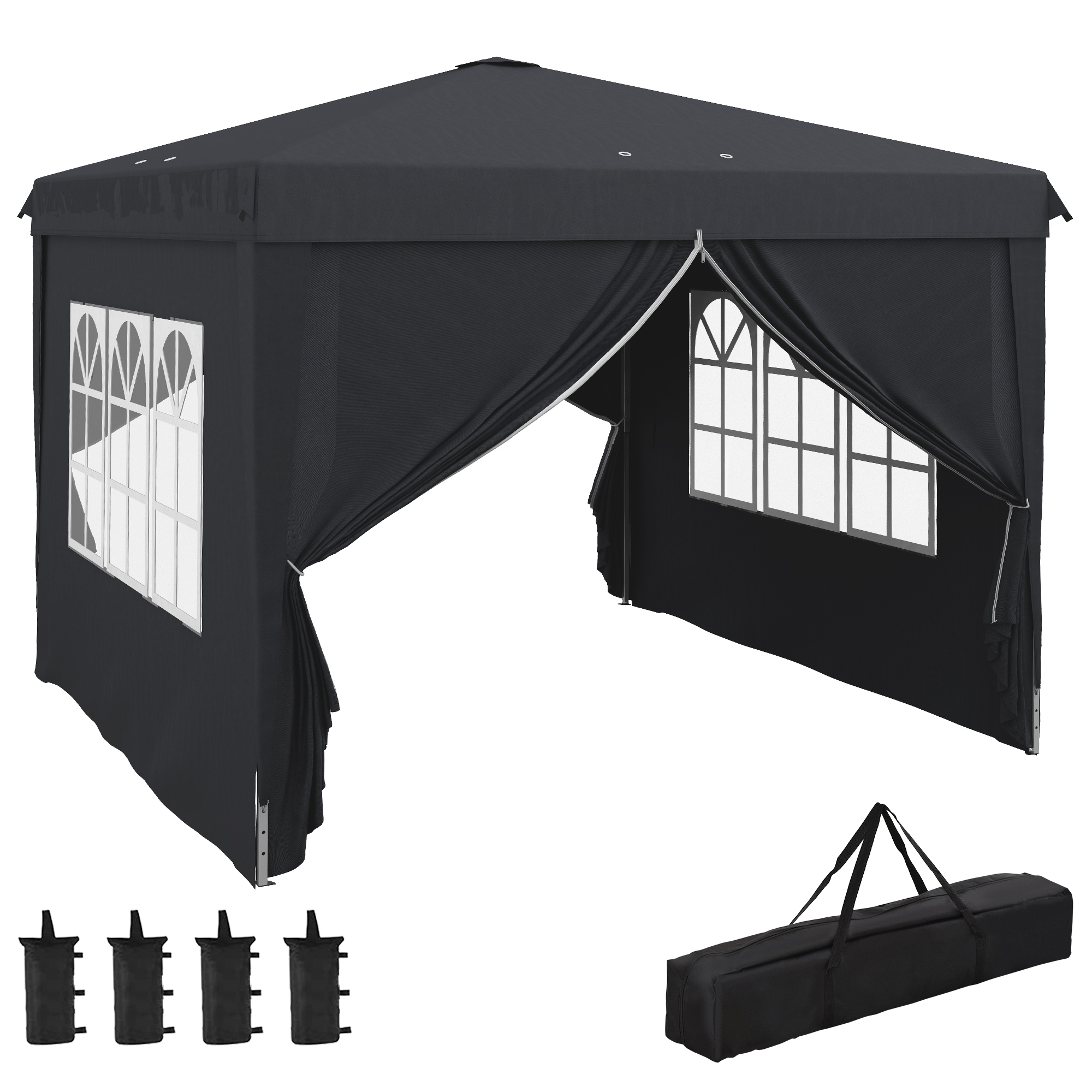 Outsunny Gazebo 3x3 de Altura Regulable con Orificios de Drenaje y Bolsa de Transporte, en Metal, Gris