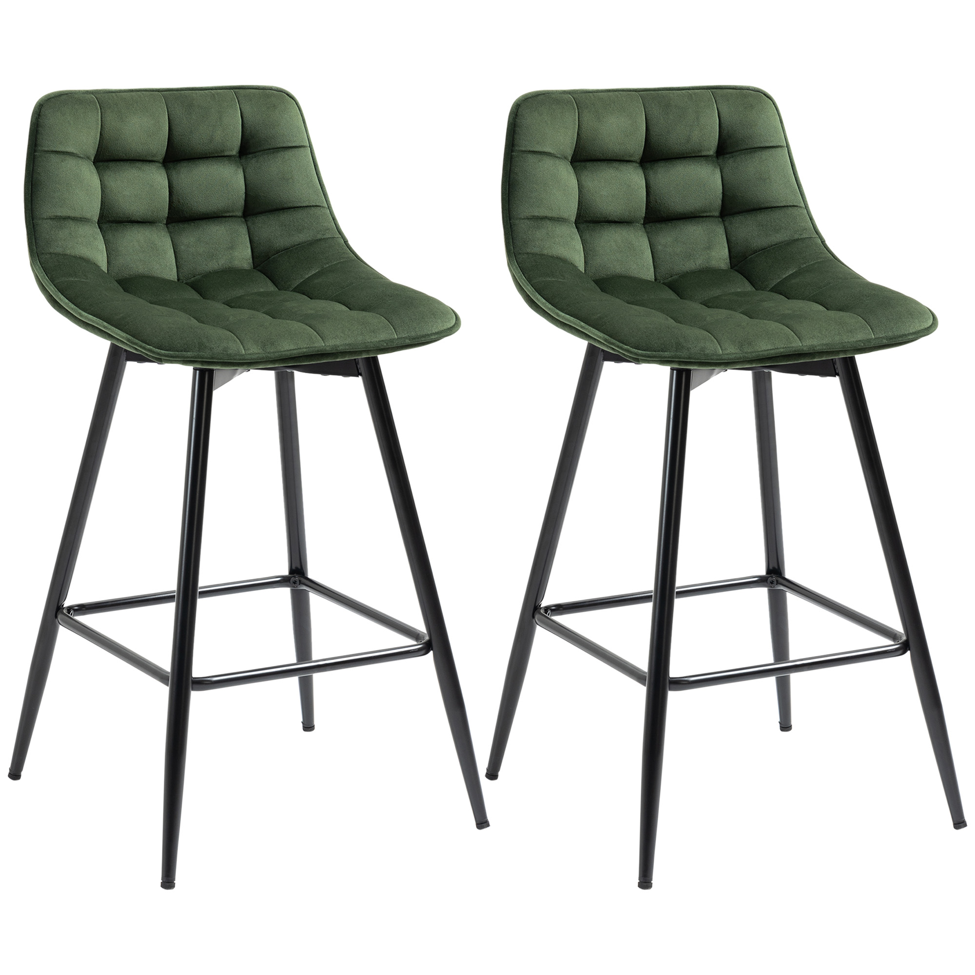 HOMCOM 2er-Set Barhocker im skandinavischen Stil mit Rückenlehne und Fußstütze, Barhocker mit Samteffekt und Metall Rückenlehne, 45x47x84 cm, Grün Aosom