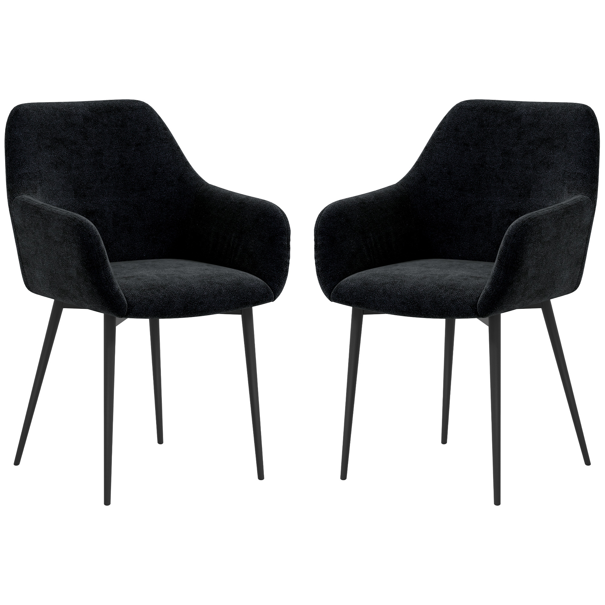 Set 2 Chaises pour Salle à Manger Modernes avec Accoudoirs, Assise Imbottite et Pieds en Acier, Noir