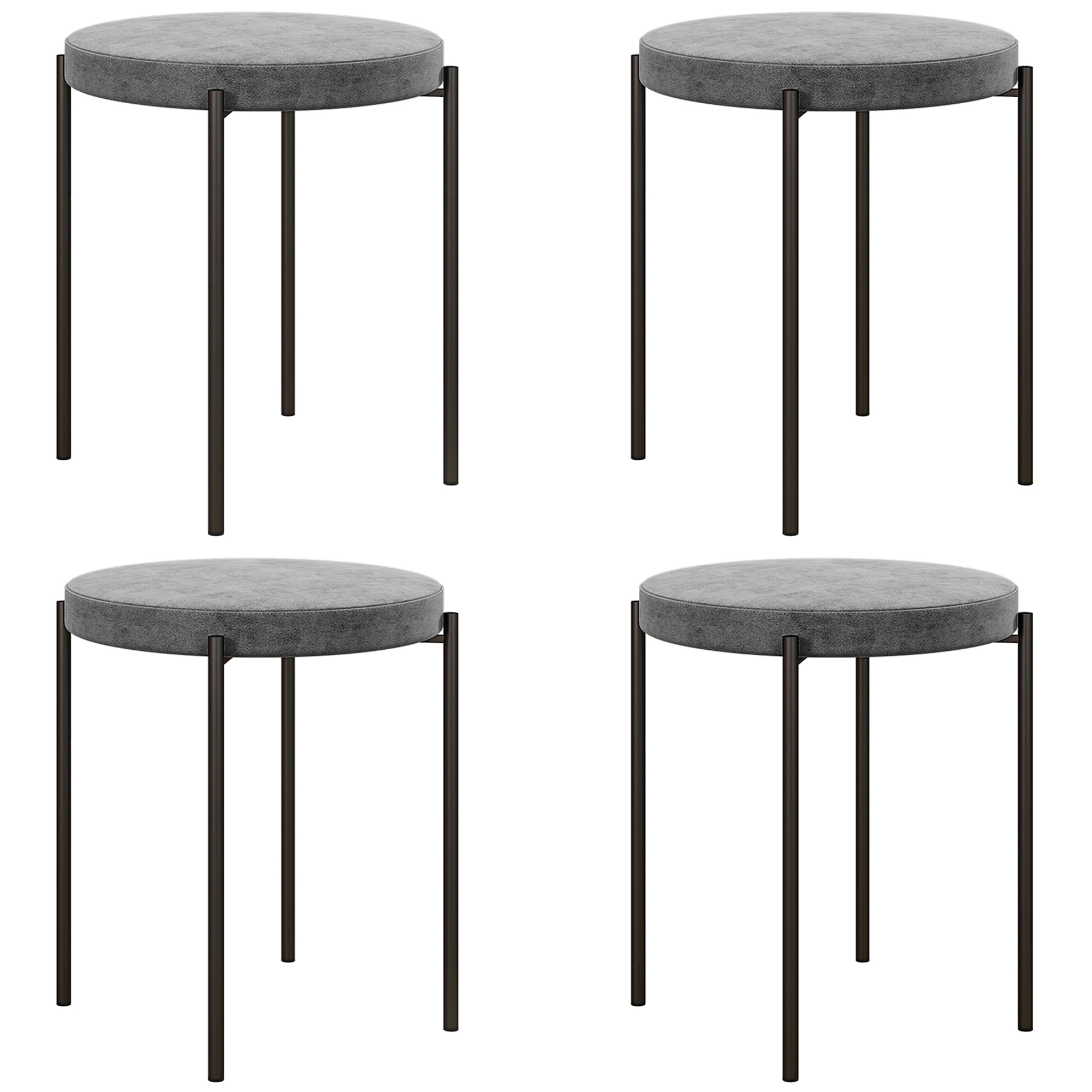 HOMCOM Set di 4 sgabelli da cucina, impilabili, finitura vellutata, capacità di 100 kg, telaio in acciaio, 41,5 x 41,5 x 46 cm, grigio scuro