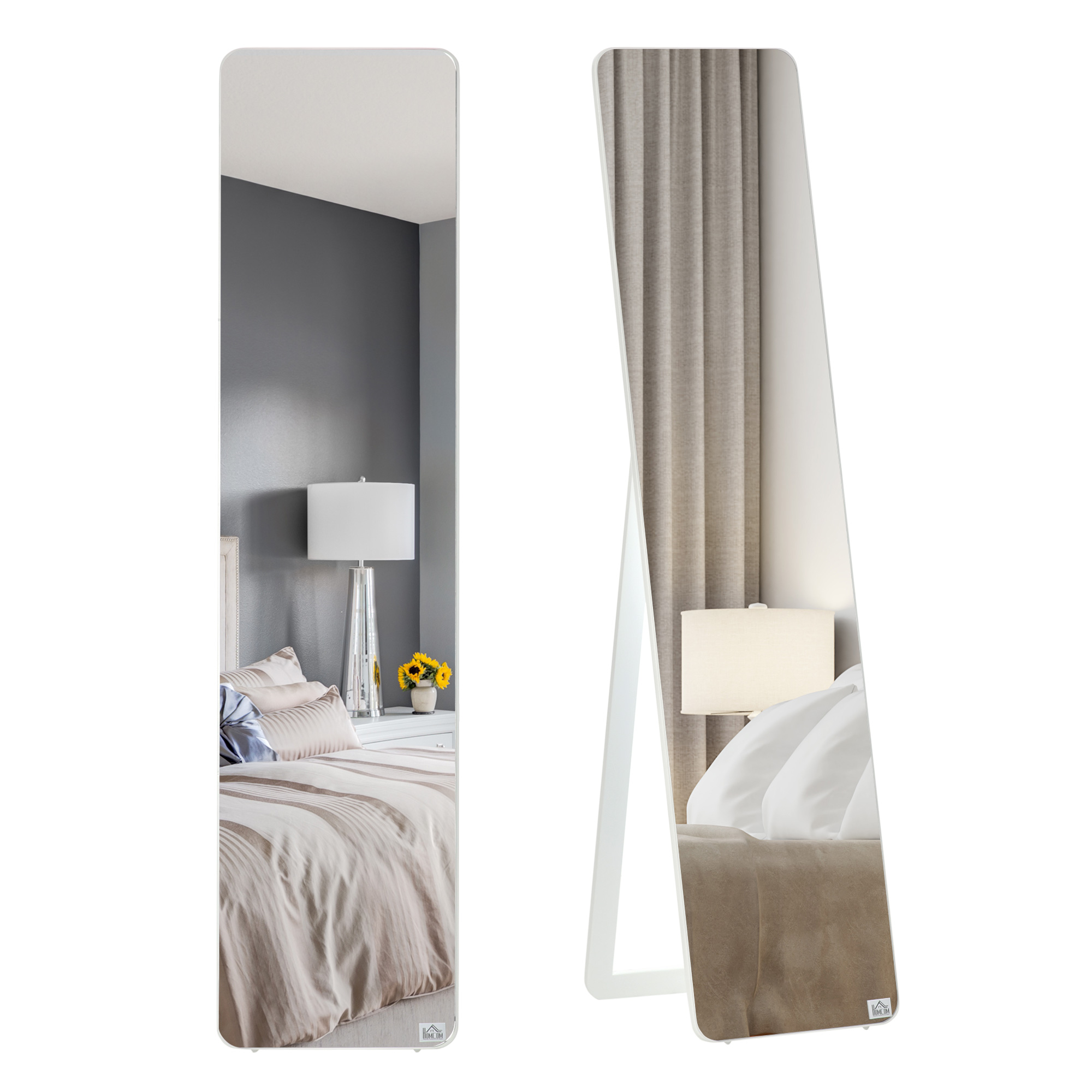 Image of HOMCOM Specchio a Terra e a Parete rettangolare dim. 37L x 43l x 156H cm Legno Aspetto Bianco006
