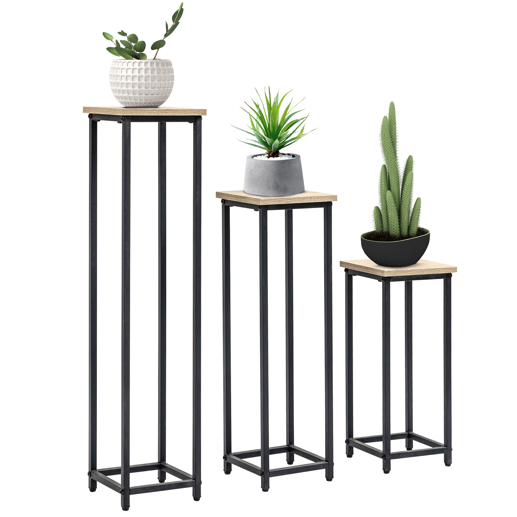 Image of Outsunny Set di 3 supporti porta vasi da fiori impilabili quadrati - 21 x 21 x 50/70/90 cm - acciaio006
