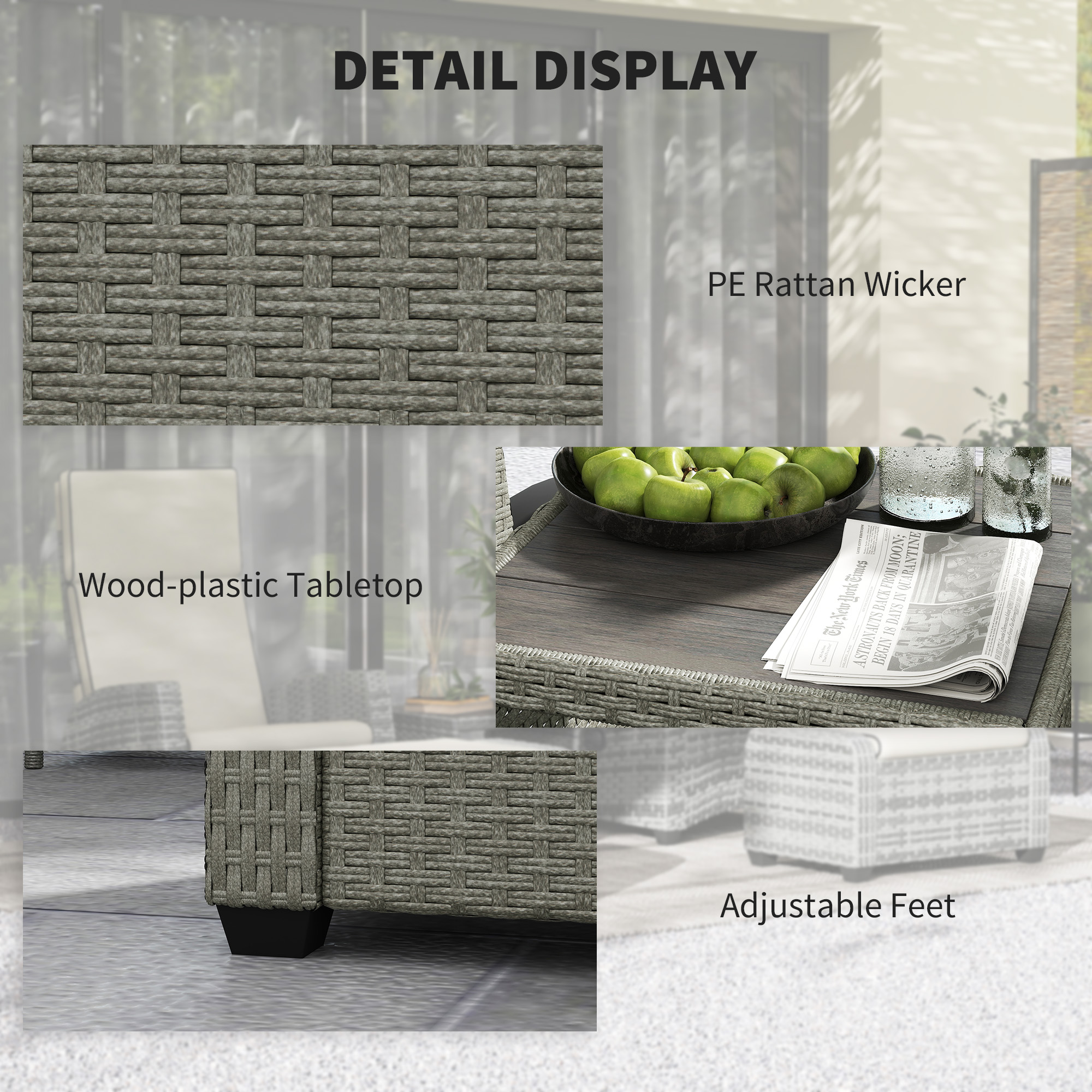 Outsunny 5-Piece Rattan Garden Furniture Set with Cushions Charcoal Grey 7