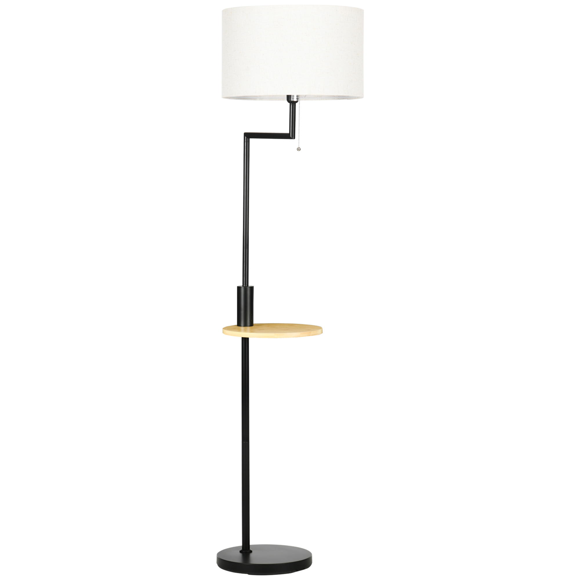 HOMCOM Lampada da Terra con Piano, Lampada Da Terra, Cordino di Trazione, E 27, 40 W, Bambù, Naturale + Nero
