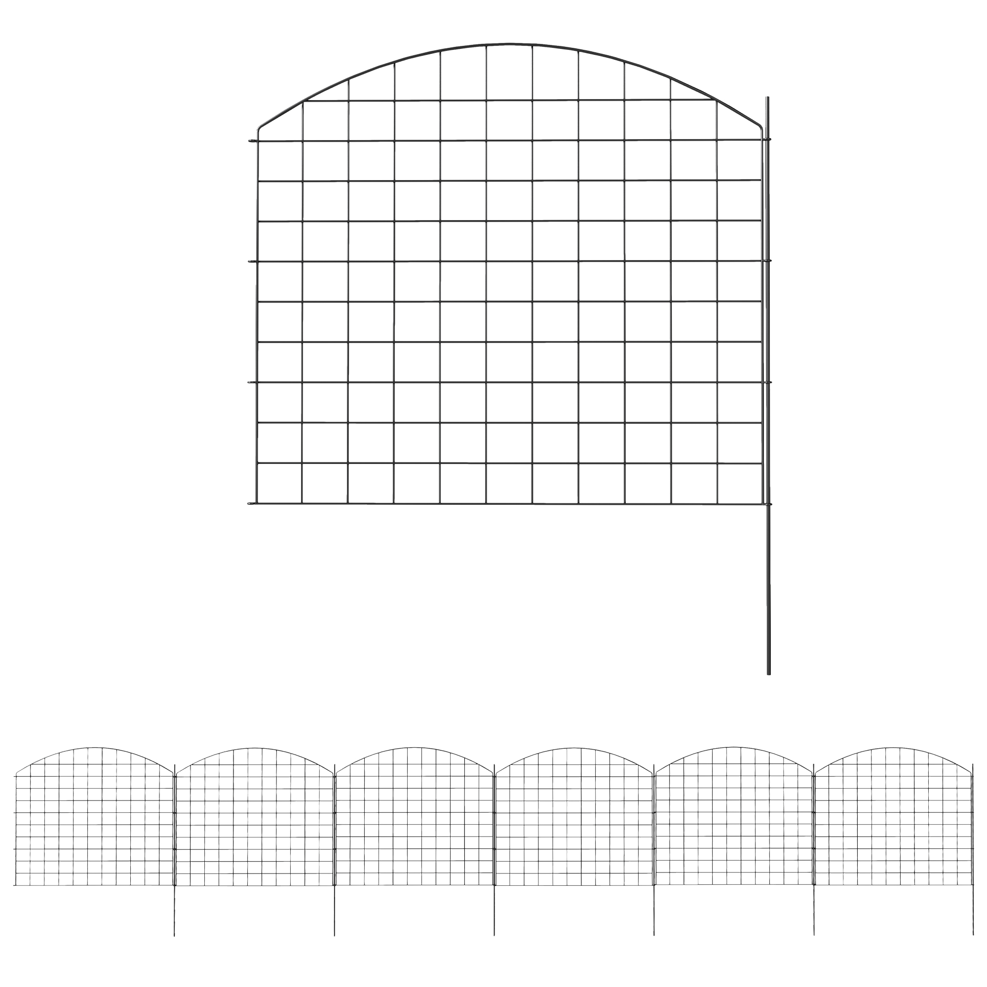 Outsunny Valla de jardín en metal valla decorativa lote de 6 para vegetales borde de camino 460 x 97 cm negro