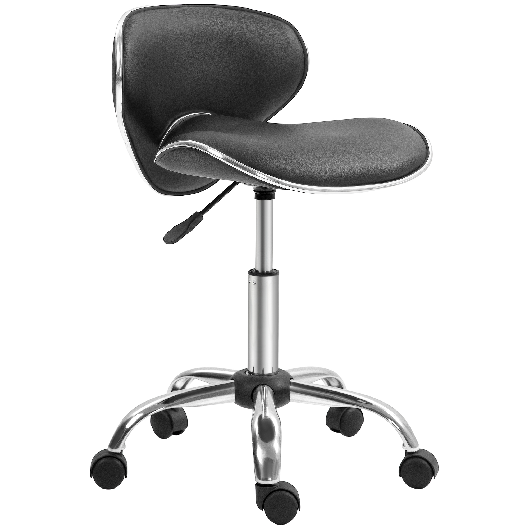 Image of HOMCOM Sgabello a rotelle sgabello da lavoro con altezza regolabile 44-56 cm e schienale, girevole 360°, nero006