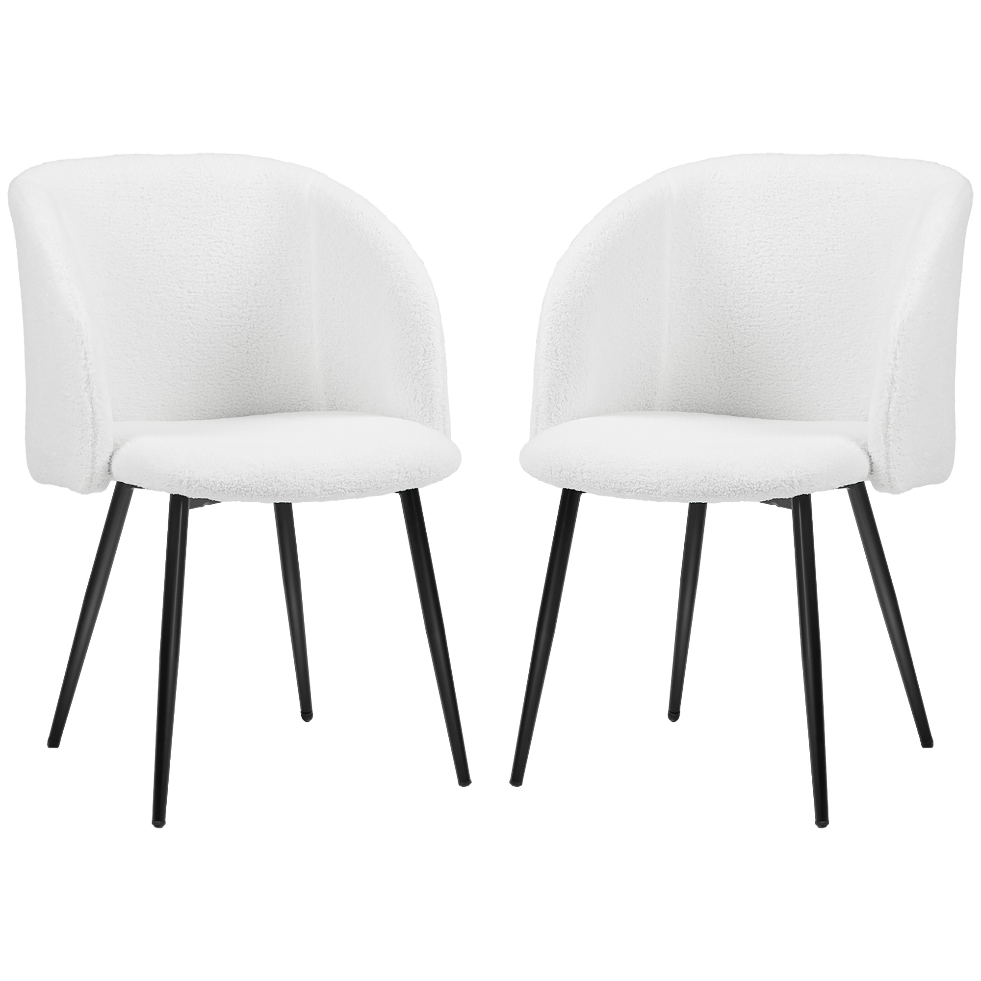 HOMCOM Lote de 2 sillas de comedor con respaldo en tela de lana blanca con efecto rizado patas de acero 55 x 62 x 80 cm blanco negro