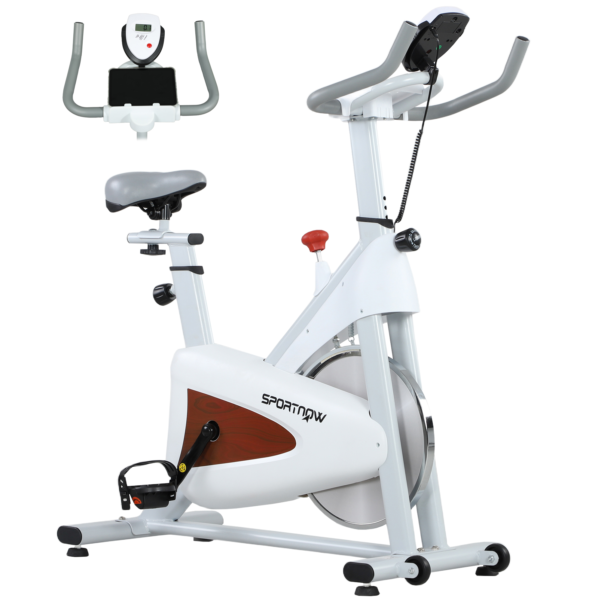 SPORTNOW Cyclette silenziosa con sella e resistenza regolabili, schermo LCD, supporto per tablet, bianco
