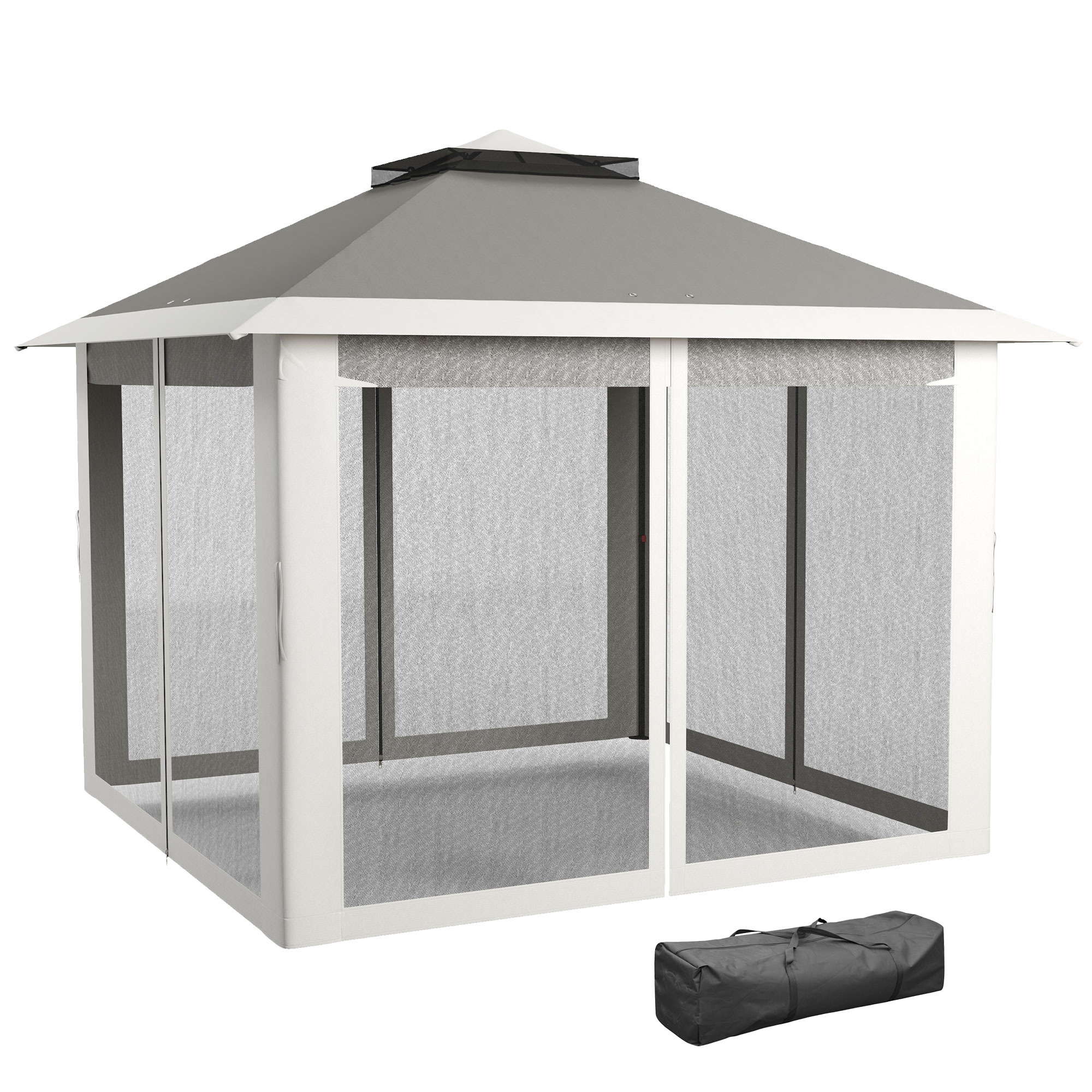 Outsunny Gazebo d'Extérieur à Hauteur Réglable avec Moustiquaires, en Métal et Tissu Oxford, 3,3x3,3x2,8 m, Gris Foncé