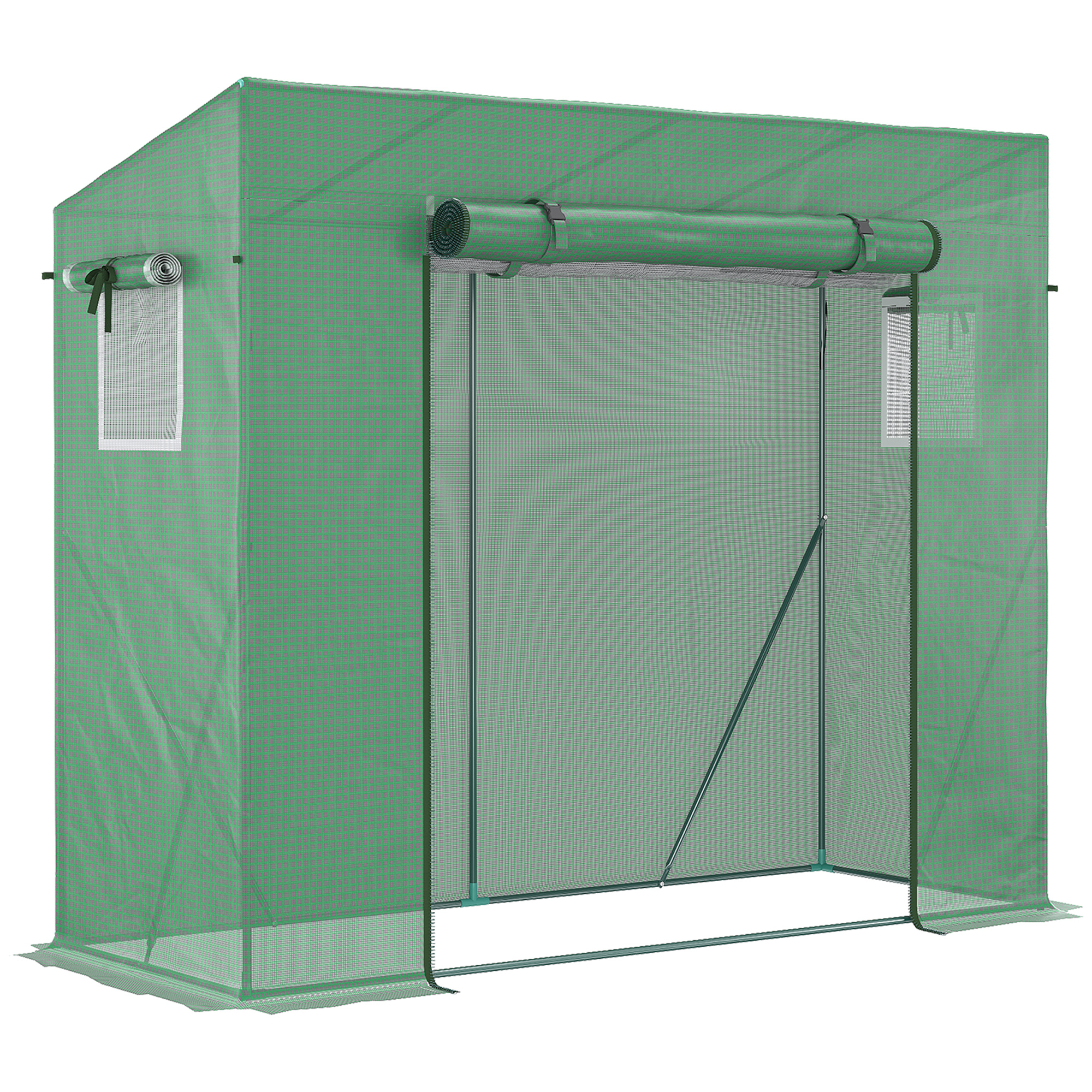 Outsunny Invernadero Anti-UV 2 ventanas mosquiteras + Barras de refuerzo 200L x 77l x 169H cm Acero PE Verde