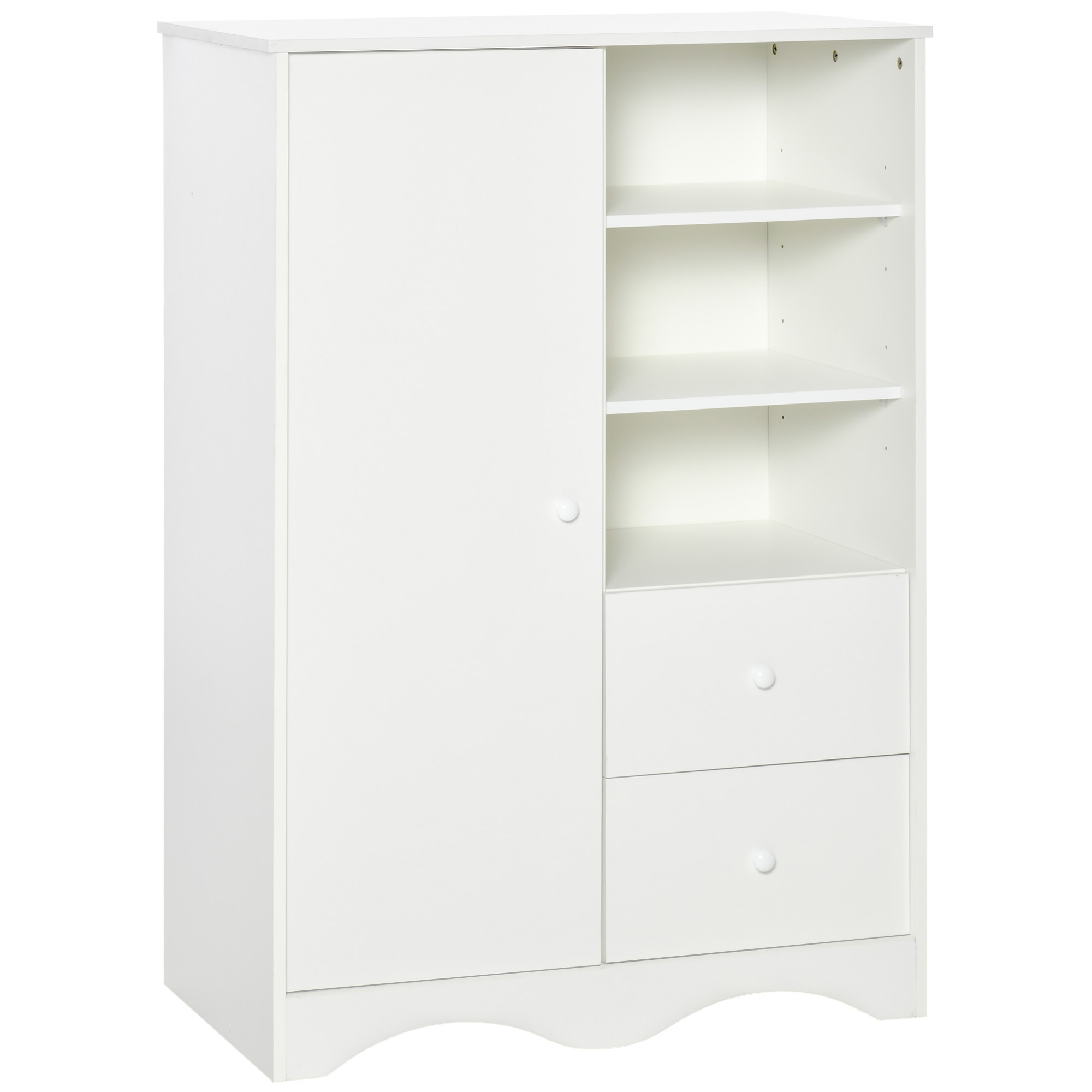 Image of HOMCOM Armadio con Porta e 5 ripiani, 3 nicchie, 2 cassetti, mobile di stoccaggio bianco per camera, soggiorno, ufficio006