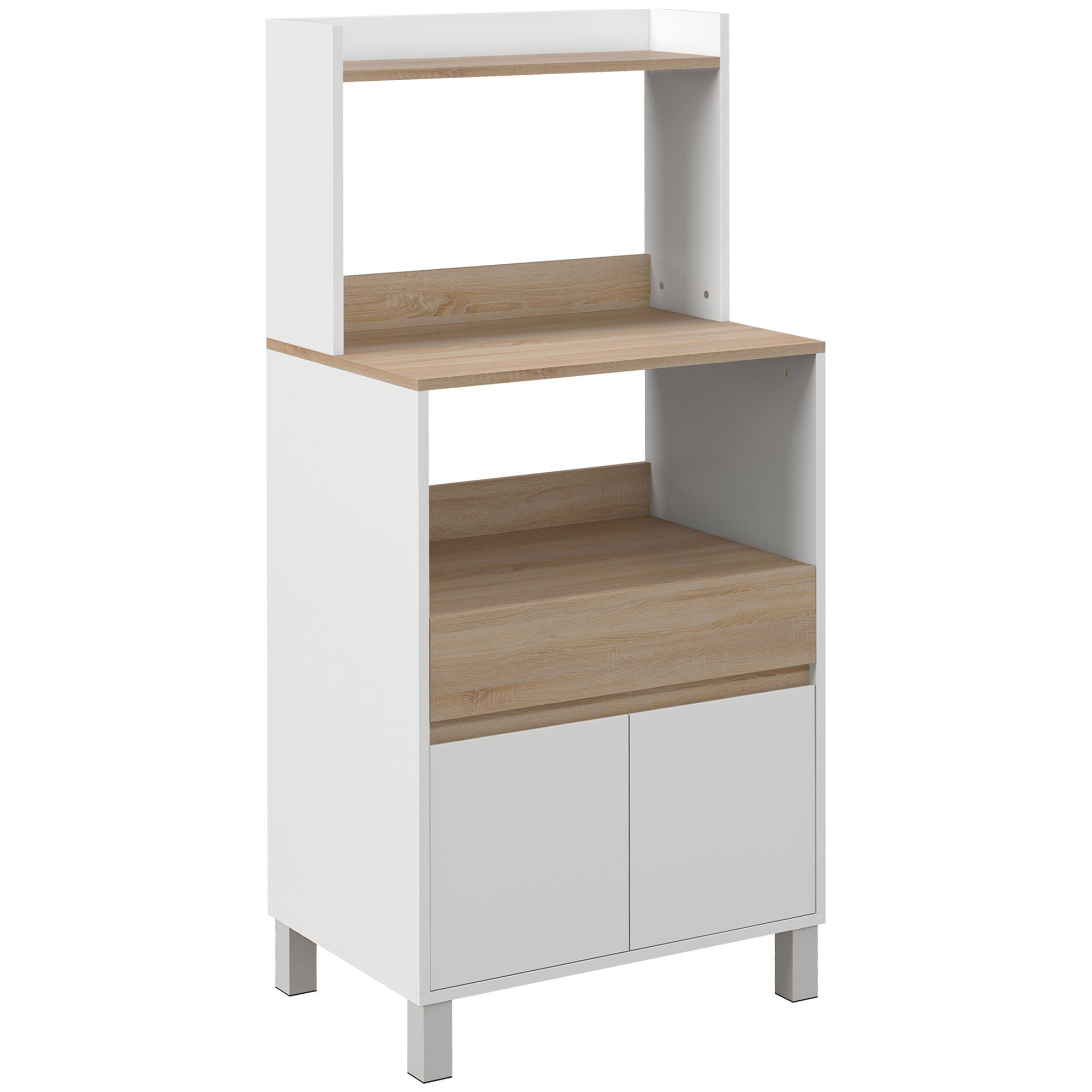 HOMCOM Mobile da cucina per forno a microonde con armadio cassetto mensola superiore 60 x 40 x 131 cm naturale e bianco