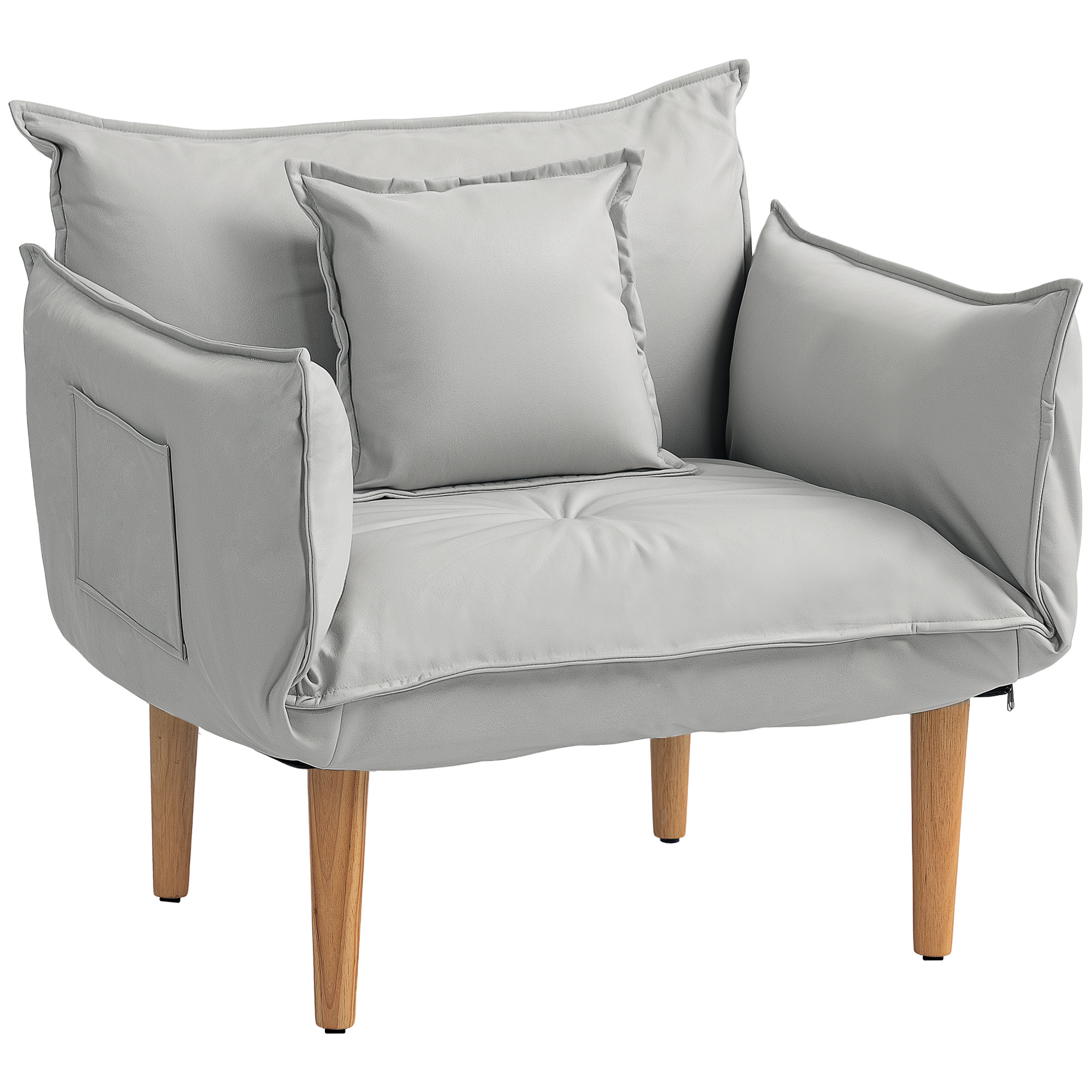 HOMCOM Sillón ajustable 2 en 1, Sillón de suelo con Cojín, Sillón Acolchado, para sala de estar, dormitorio, Gris claro