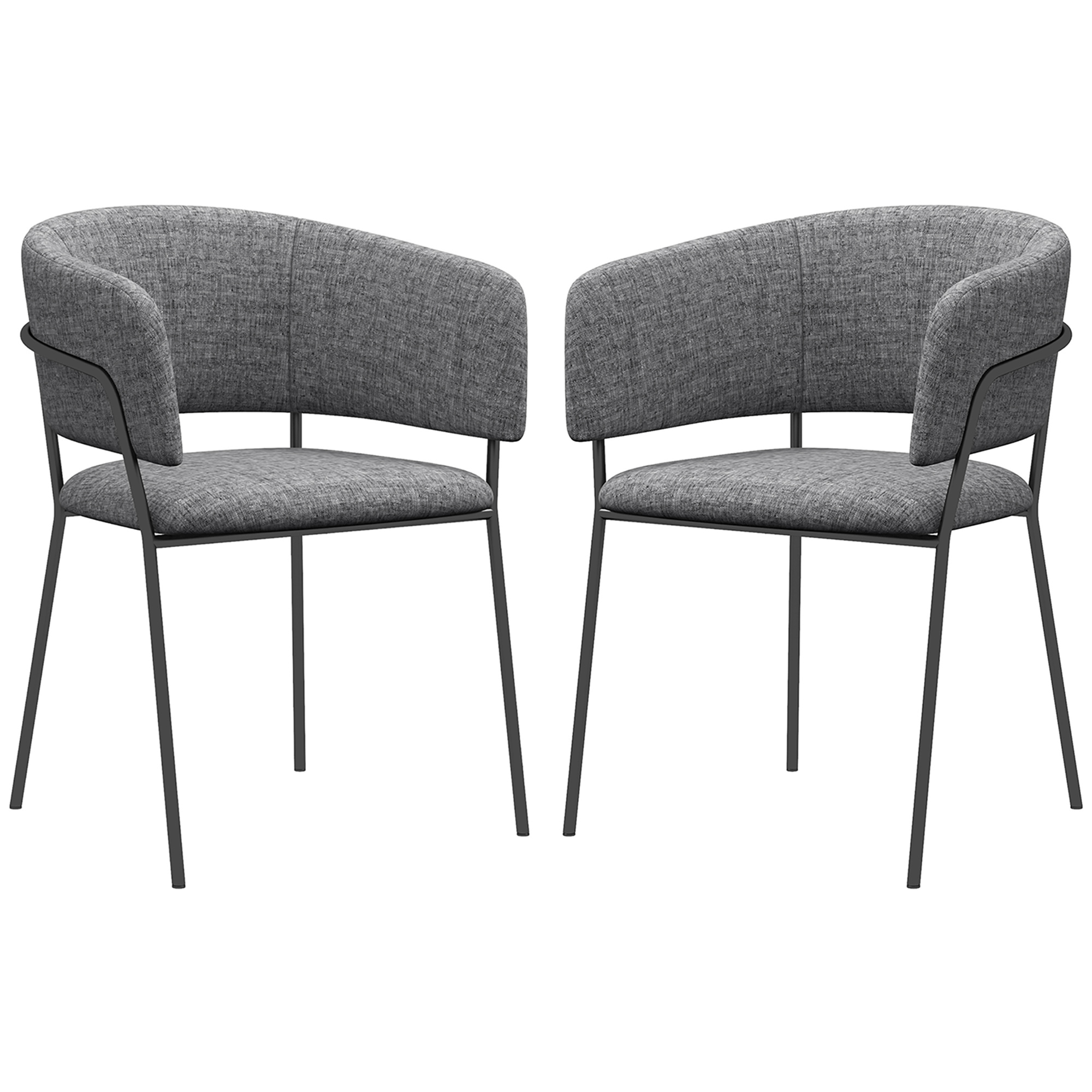 HOMCOM Lote de 2 sillas de comedor patas de acero, asiento acolchado en tela aspecto lino, gris