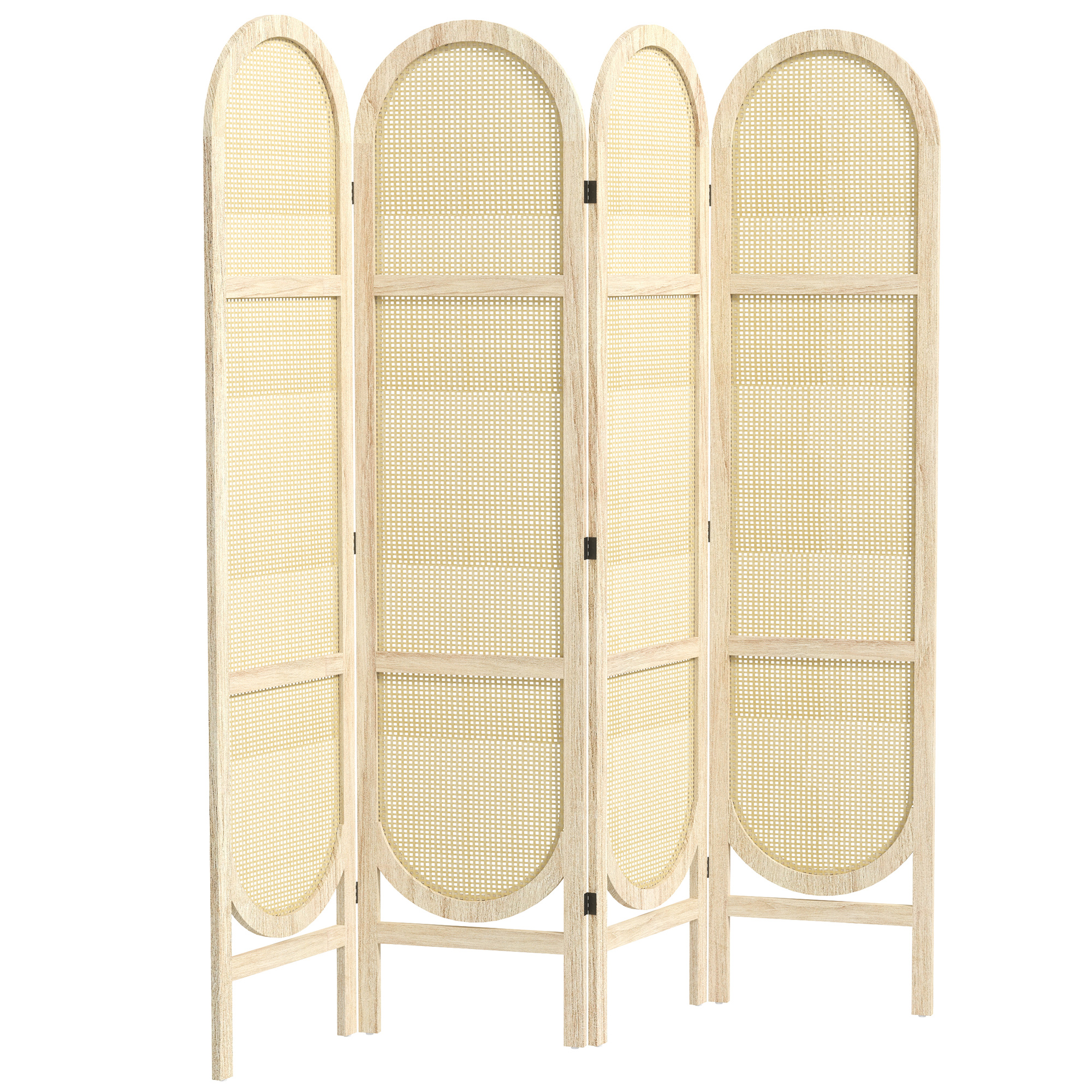 HOMCOM Separatore interno in legno 4 pannelli 170 x 160 cm pieghevole e portatile, motivo intrecciato a mano, legno naturale