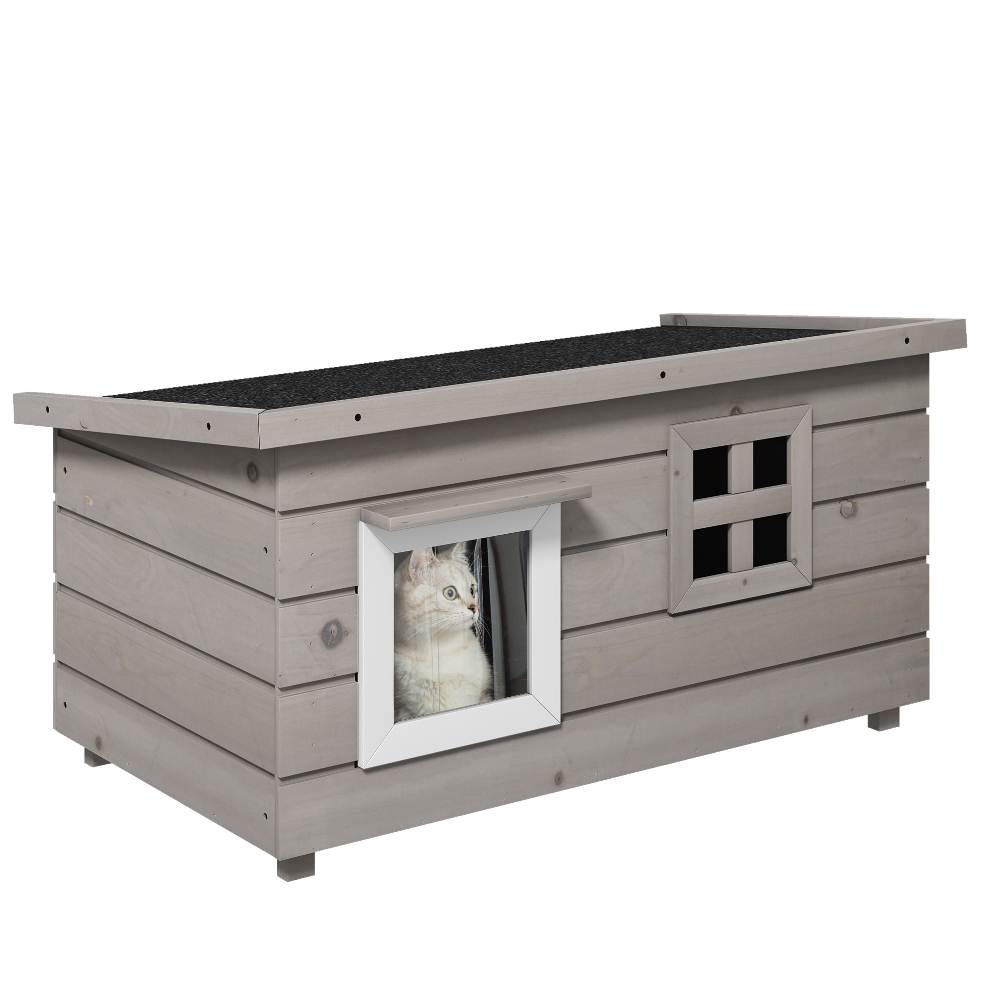 PawHut Casa para Gatos Caseta con Techo de Asfalto Cueva para Gatos Casa para Pequeñas Mascotas con Ventana para Perros 87x52x44 cm   Aosom España