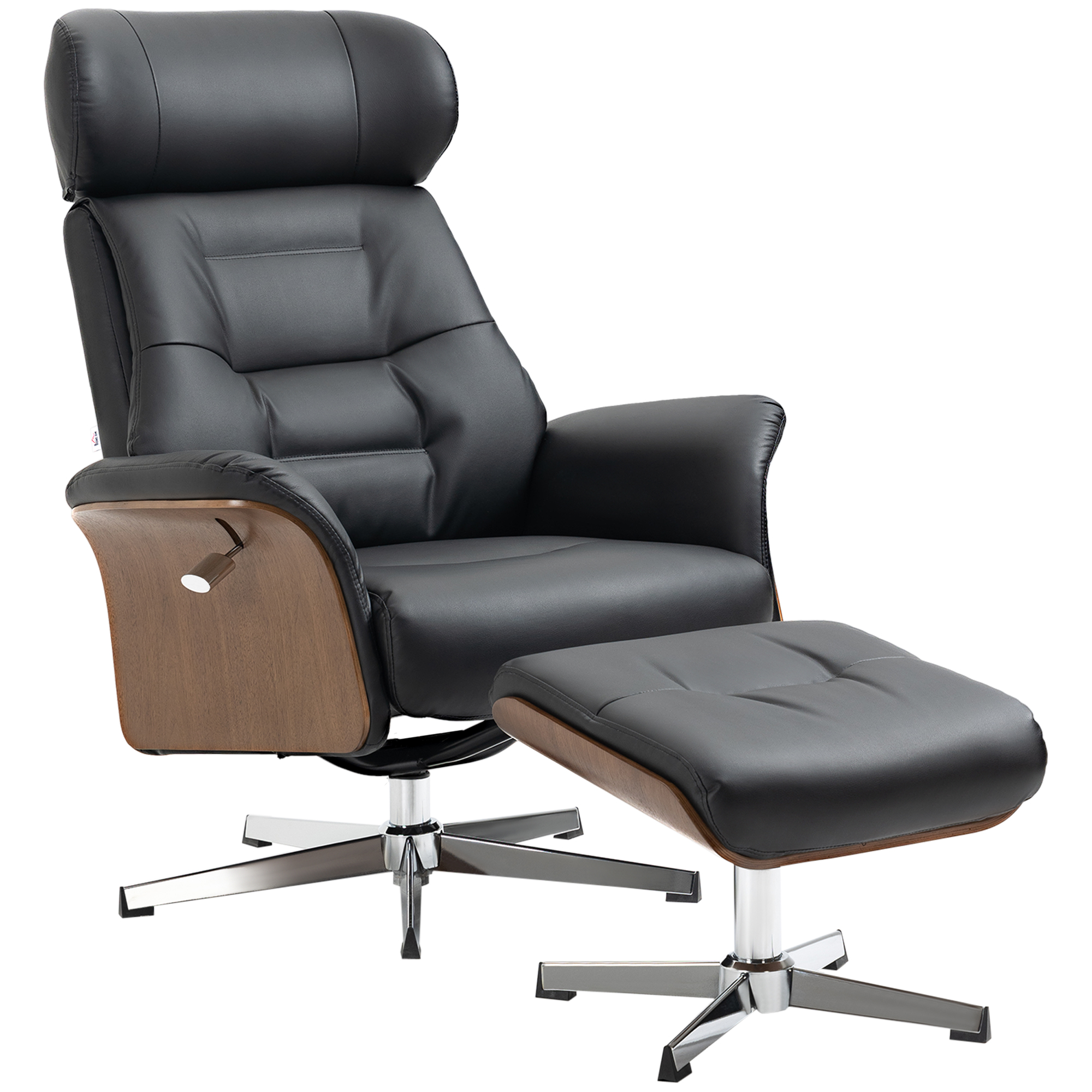 Image of HOMCOM Poltrona Relax con Poggiapiedi, Girevole 360°, Funzione Sdraio, Poltrona per la Lettura, nero, 80 x 84 x 108 cm cod005