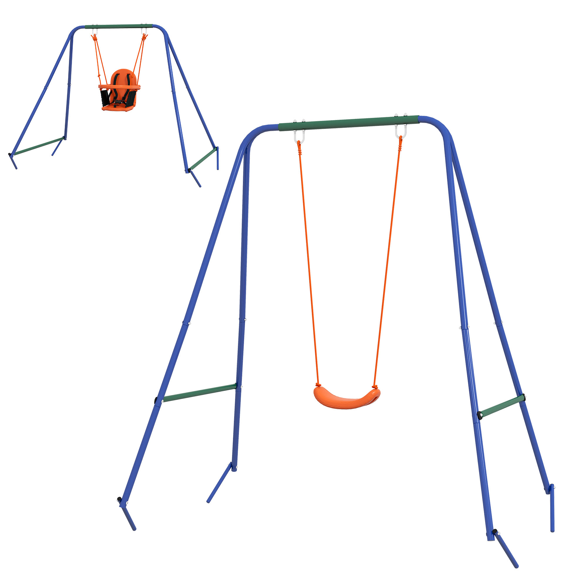 Outsunny Balançoire de Jardin 2 en 1 pour Bébés et Enfants de 6 Mois à 8 Ans, Orange et Bleu