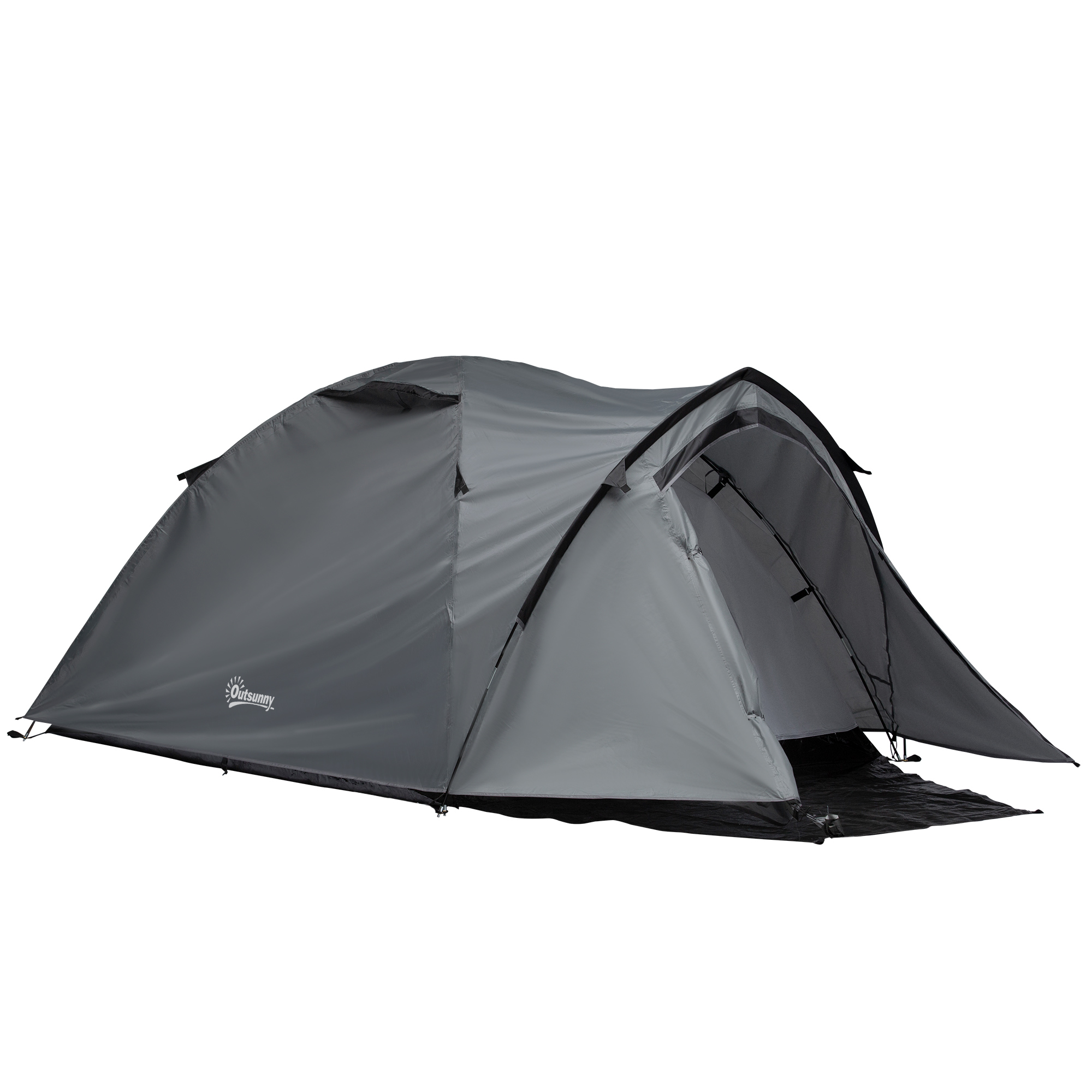 Outsunny Tienda de camping para 2-3 personas tienda cúpula impermeable ligera ventilada 2 puertas ventanas fibra de vidrio poliéster PE gris