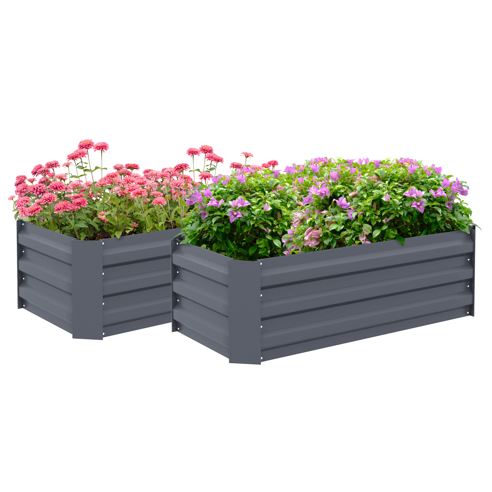 Image of Outsunny Set di 2 vasi da giardino quadrati dim. 100L x 50l x 30H cm - lamiera d'acciaio ondulata grigio006