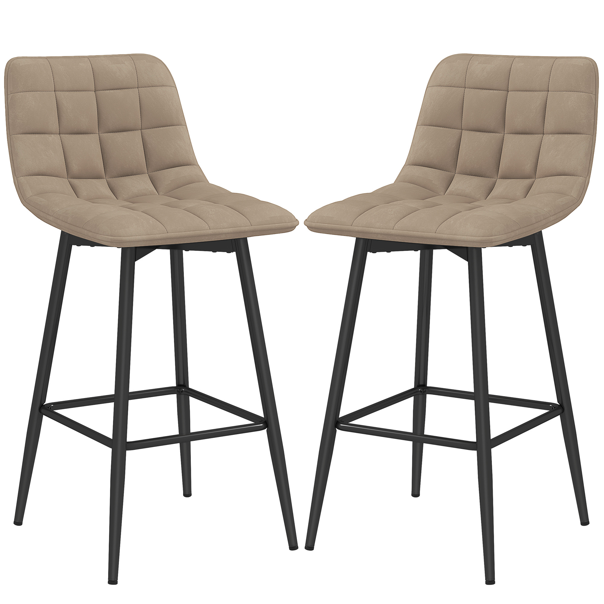HOMCOM Set 2 Hochhocker im skandinavischen Stil mit Rückenlehne und Fußstütze, Hocker mit Samteffektbezug und Metall, 45x47x84 cm, Braun Aosom