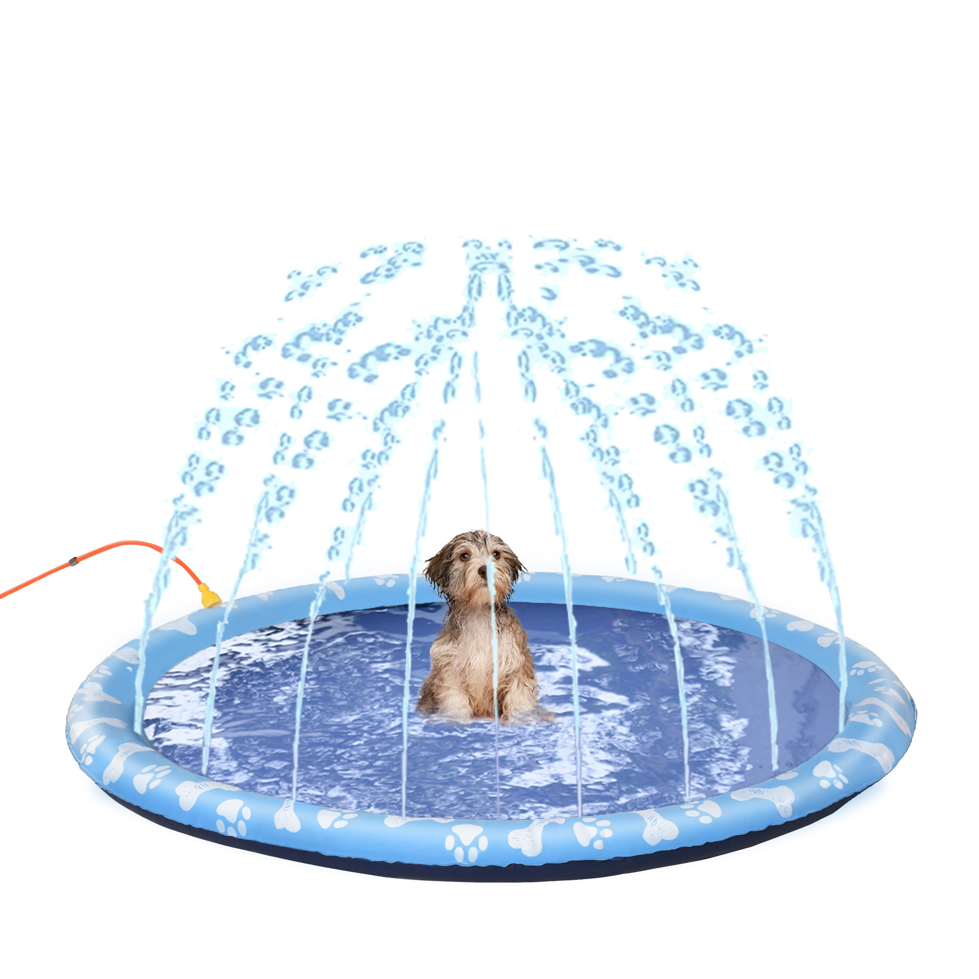 PawHut Piscina tappeto a getti d'acqua per cane pieghevole facile da trasportare PVC 150 cm di diametro blu
