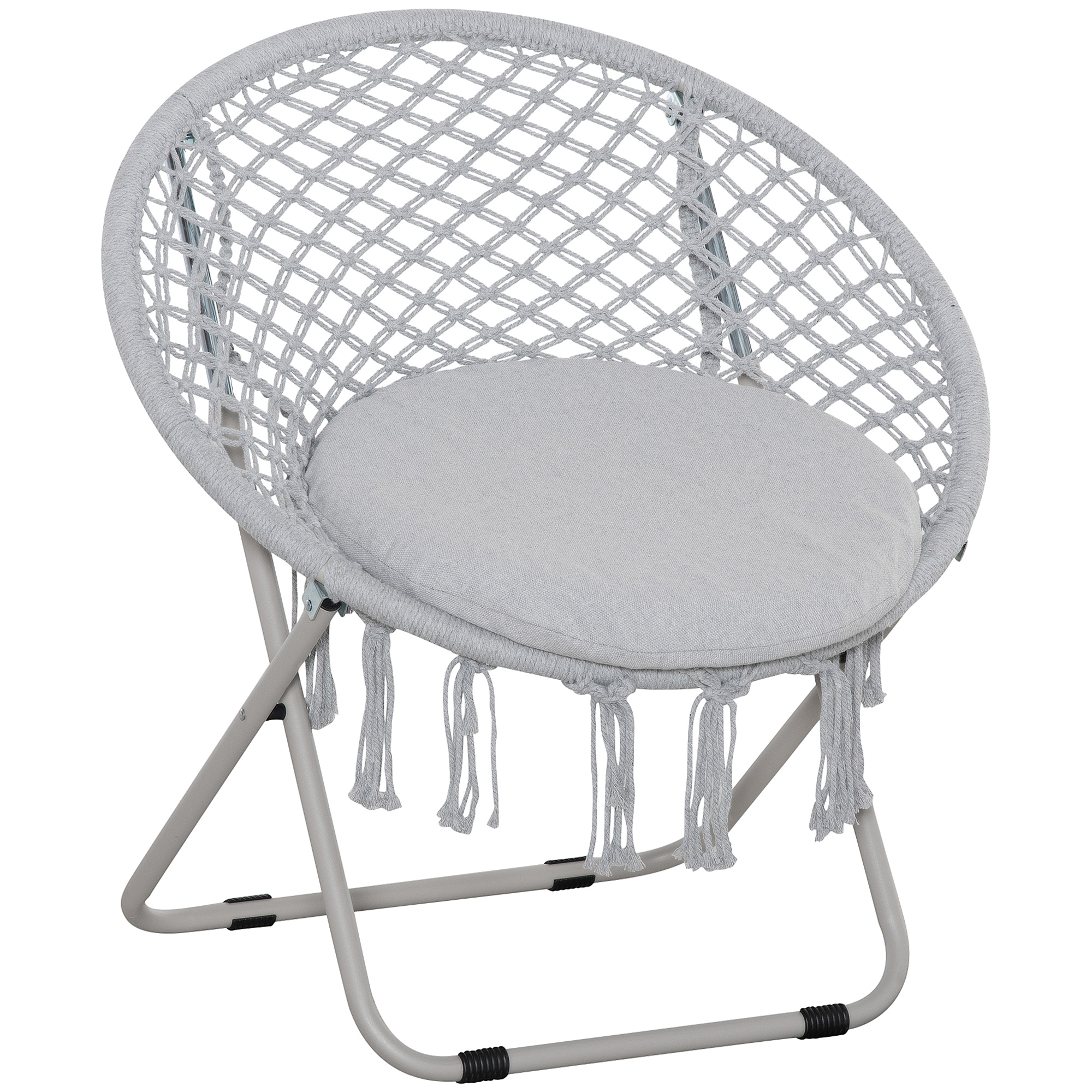 Outsunny Sillón redondo de jardín tipo luna plegable de macramé de algodón y poliéster Gris   Aosom España