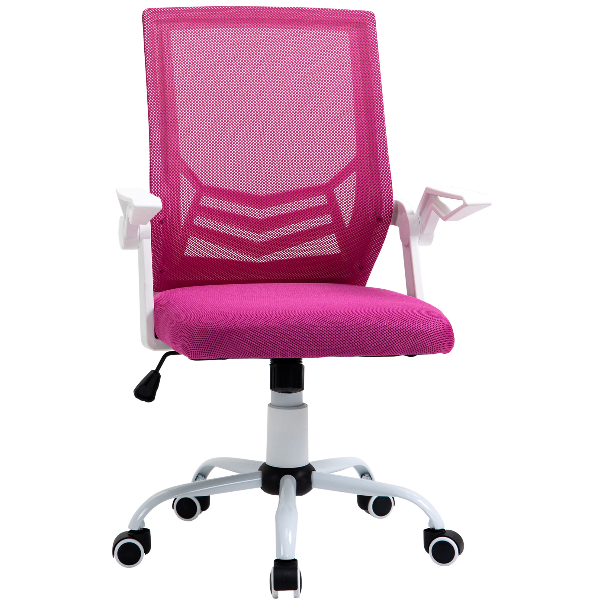 Vinsetto Chaise de Bureau Ergonomique Hauteur Réglable avec Accoudoirs Pliables, Chaise de Bureau Rembourrée Pivotante à 360° avec Fonction Bascule, en Tissu Aspect Lin, Rose