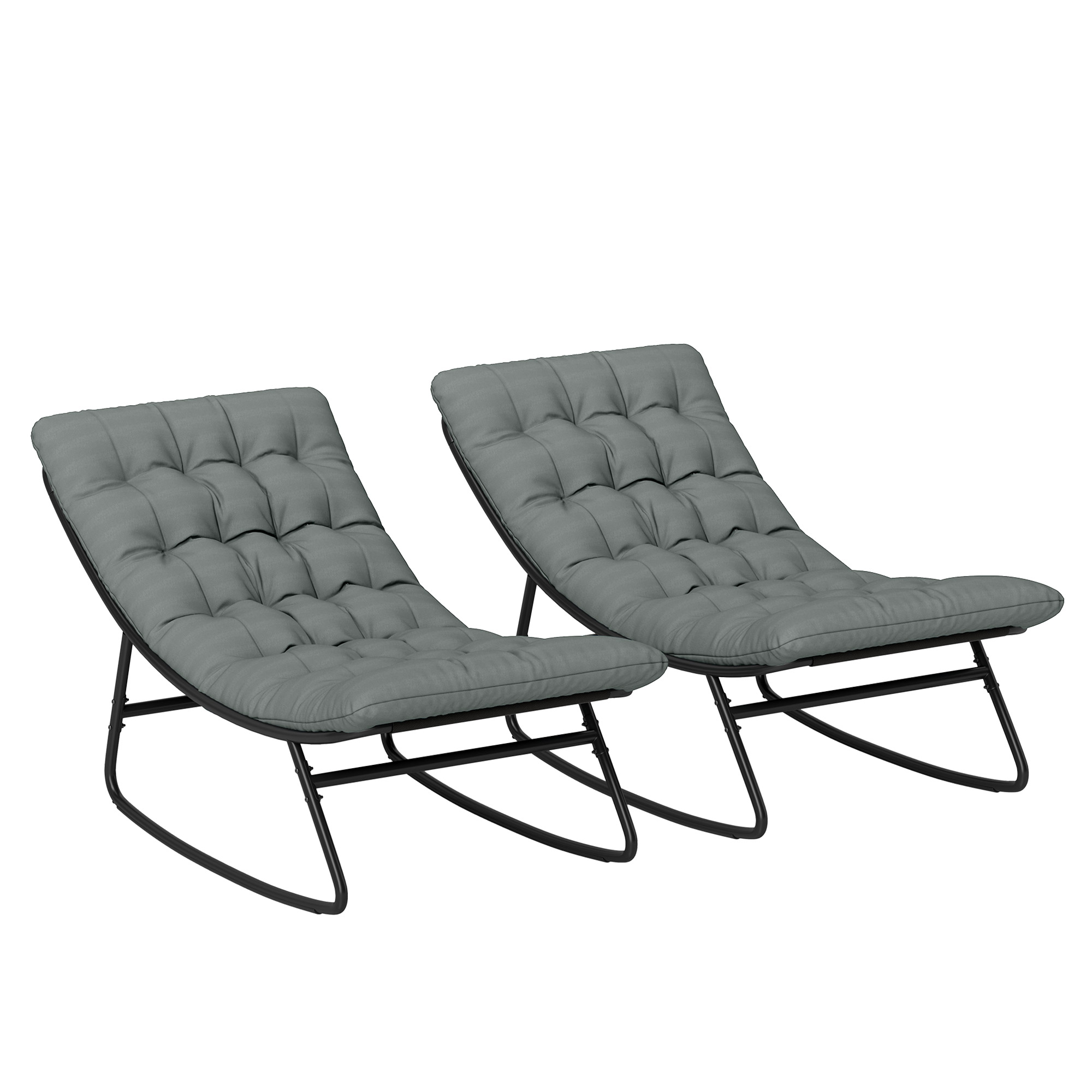 Outsunny Set de 2 mecedoras exterior con cojines gruesos, asiento tela textilene transpirable y marco de acero, gris
