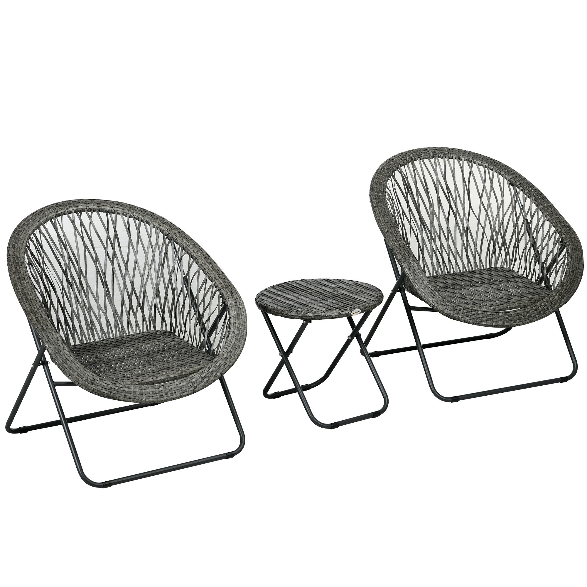 Outsunny Salon de jardin exterior de resina conjunto mesa y sillas para 2 personas mesa 2 sillas plegables gris