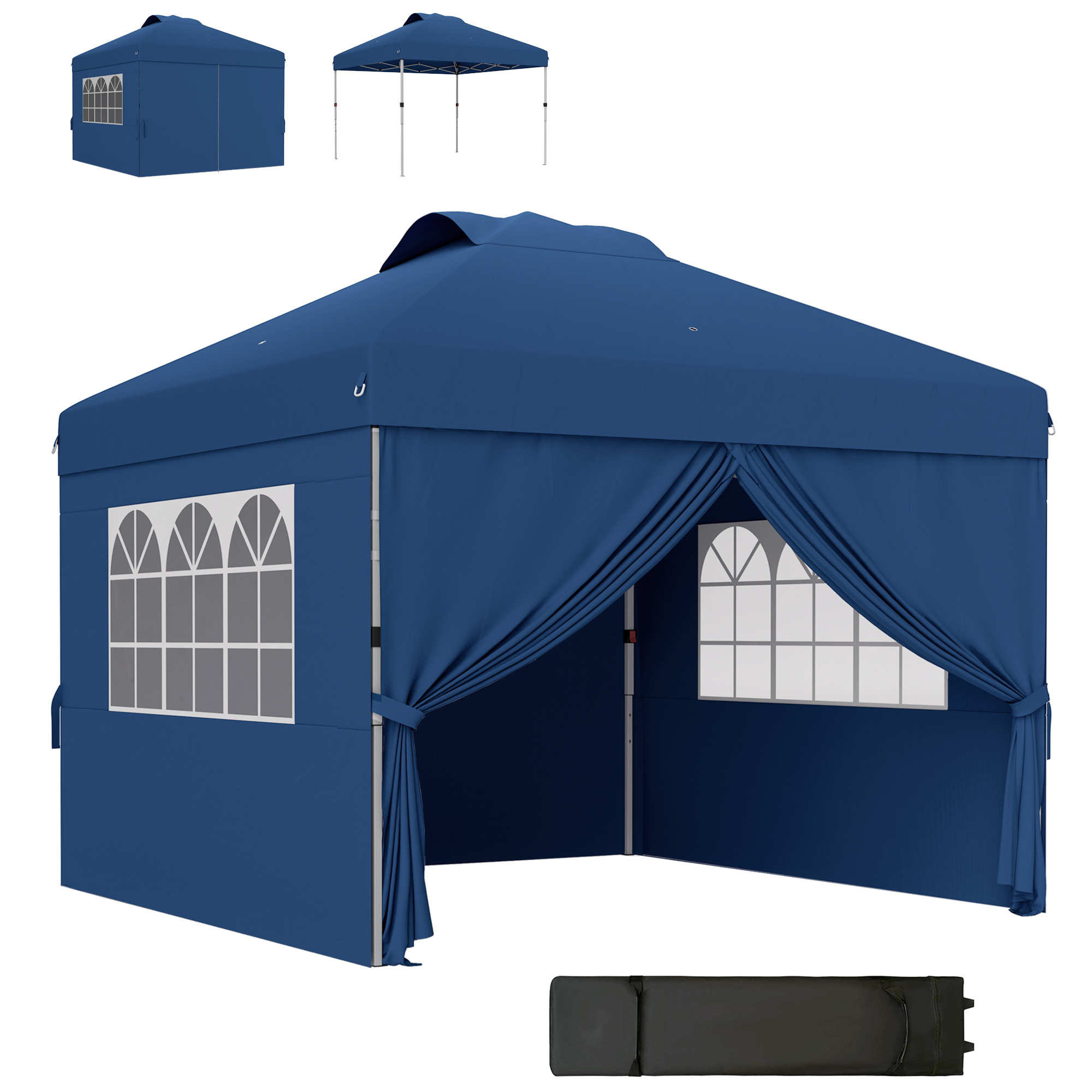 Outsunny Cenador carpa pop-up plegable 3 x 3 altura ajustable paredes laterales ventilaciones ventanas bolsa de transporte con ruedas
