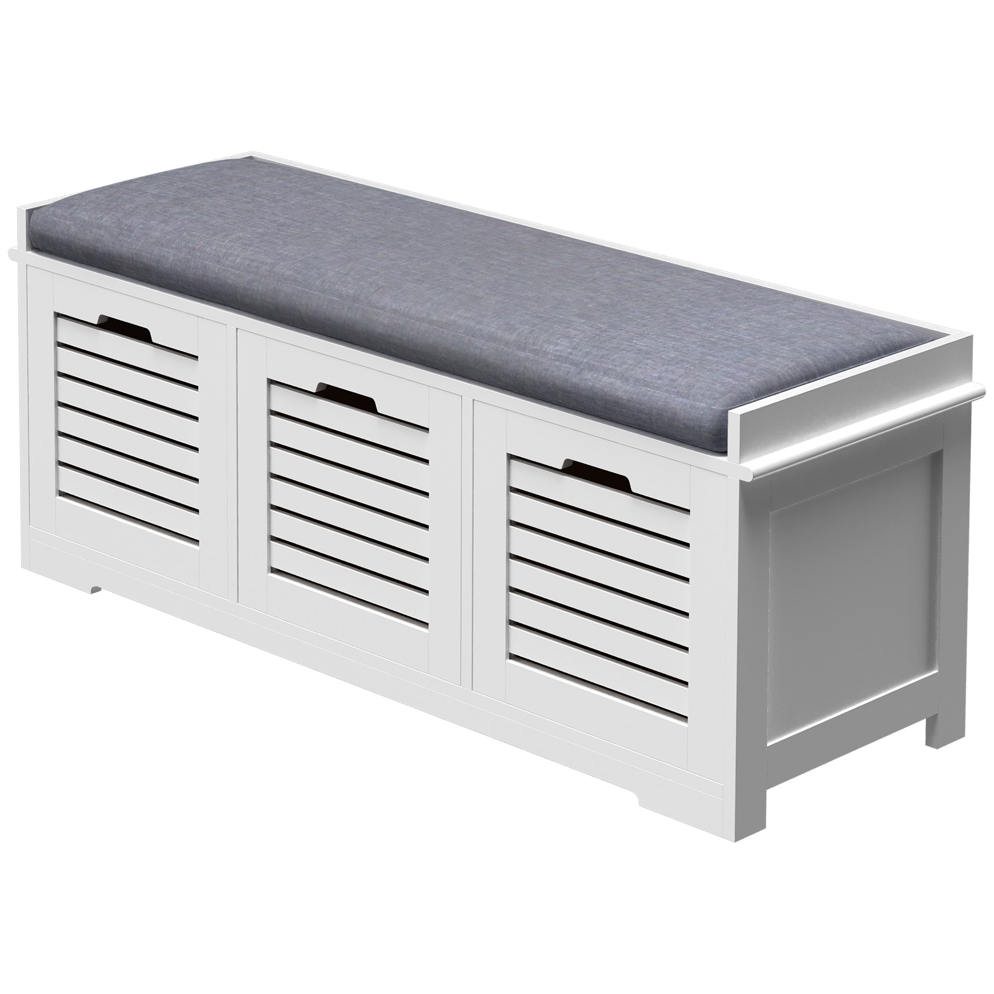 HOMCOM Panca Scarpiera Con Cuscino, Cassetto E 3 Vani Aperti In Legno 81x31 5x49cm Bianco 91442042