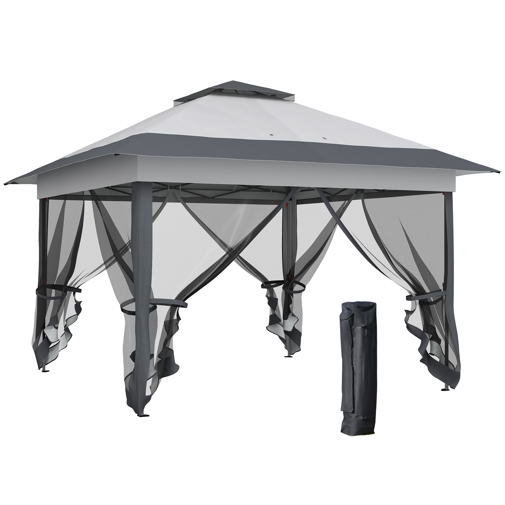 Outsunny Cenador carpa de jardín pop-up plegable acero poliéster mosquiteros + bolsa de transporte con ruedas Gris   Aosom España
