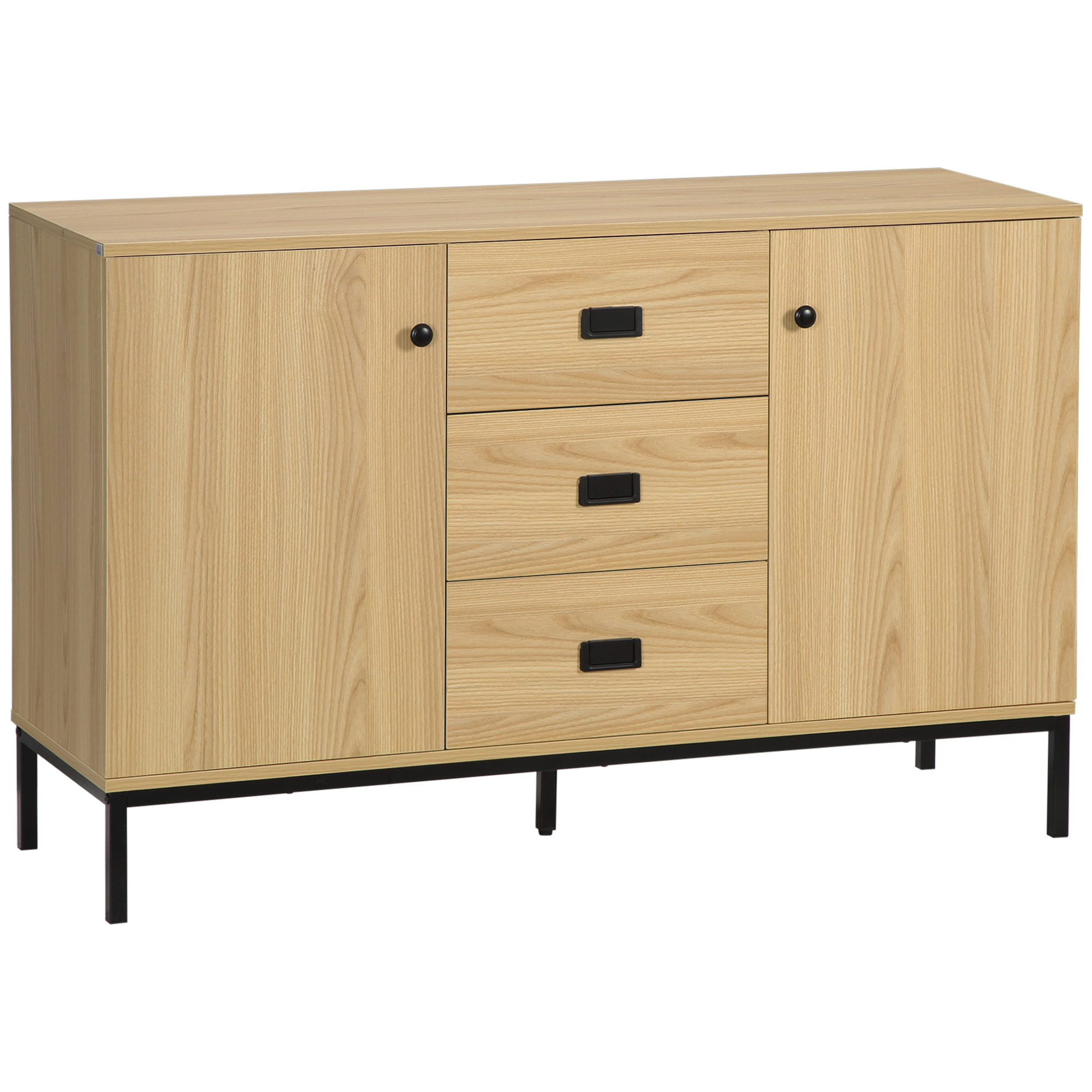 HOMCOM Mobile buffet da archiviazione 2 armadietti ripiano regolabile 3 cassetti stile contemporaneo - dim. 120L x 39,5l x 77H cm